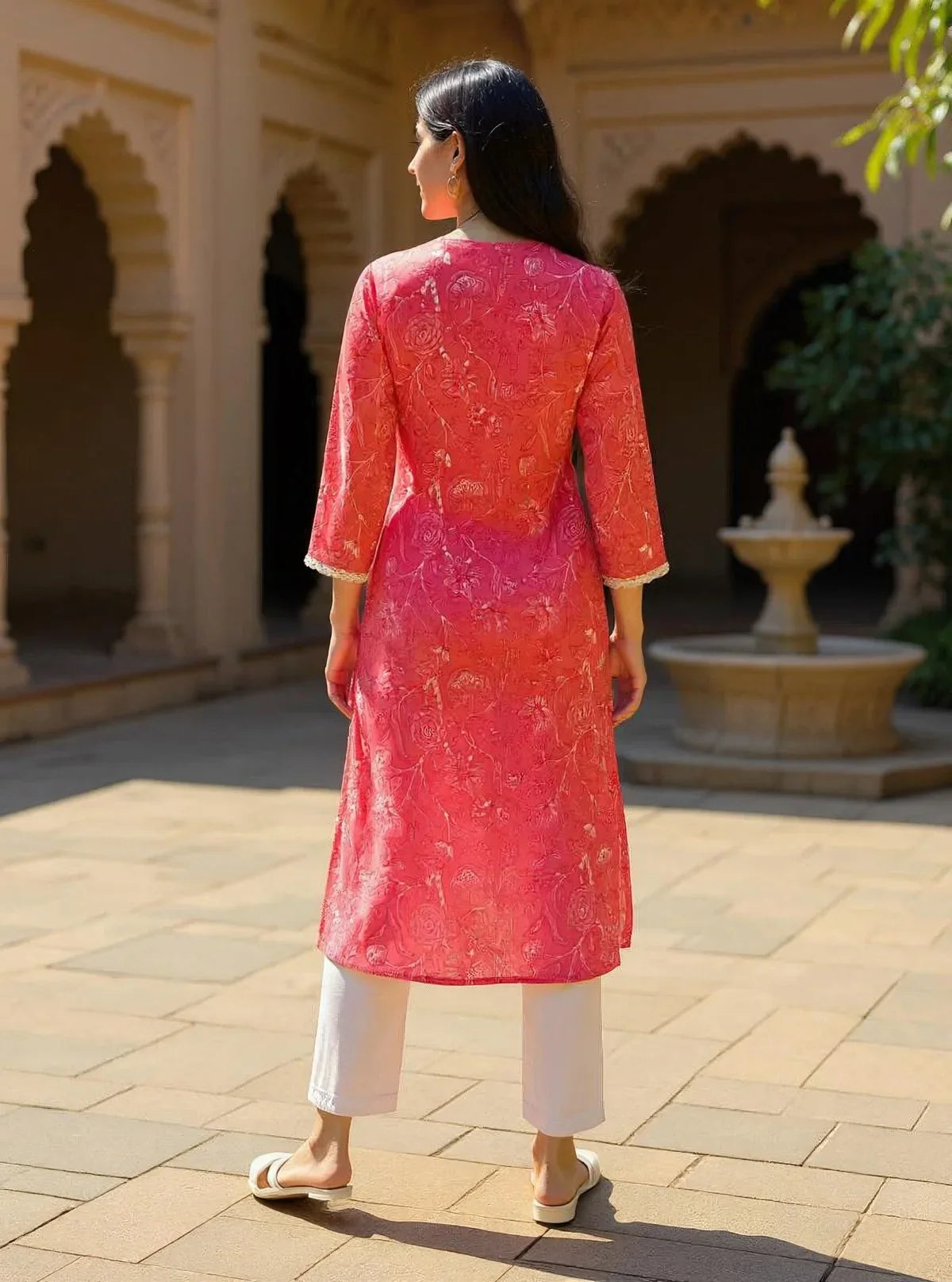 Buy Rayon Embroidered Straight Calf Length Kurta-Peach