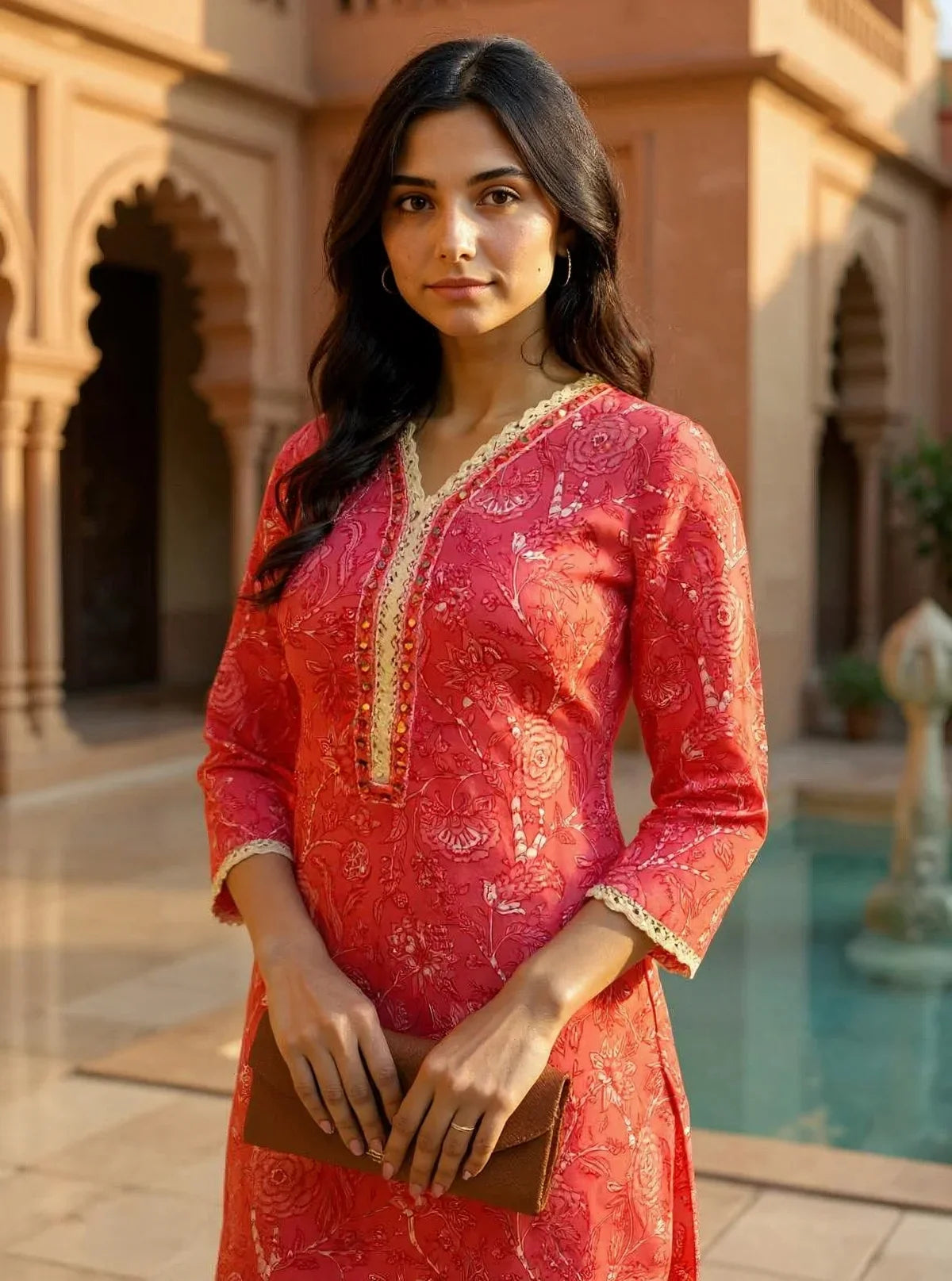 Buy Rayon Embroidered Straight Calf Length Kurta-Peach