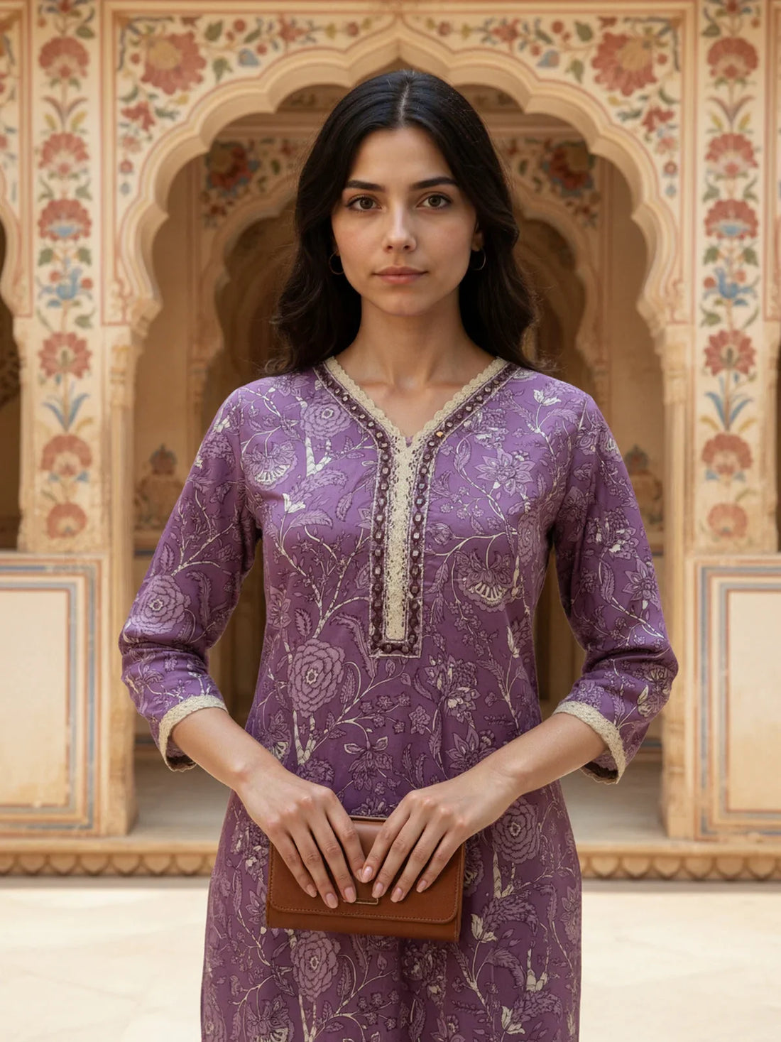 Buy Rayon Printed Straight Calf Length Kurta-Purple