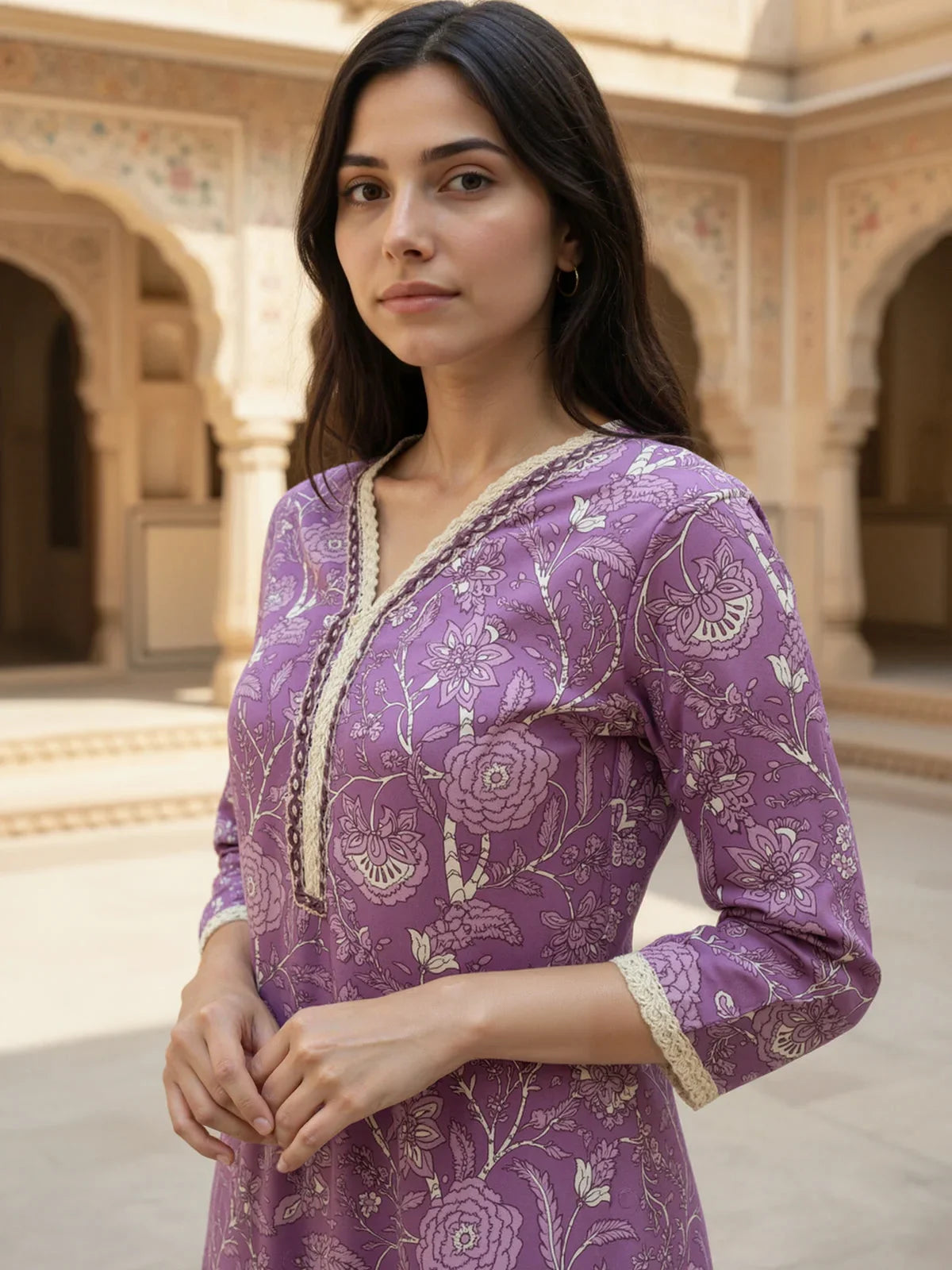 Buy Rayon Printed Straight Calf Length Kurta-Purple