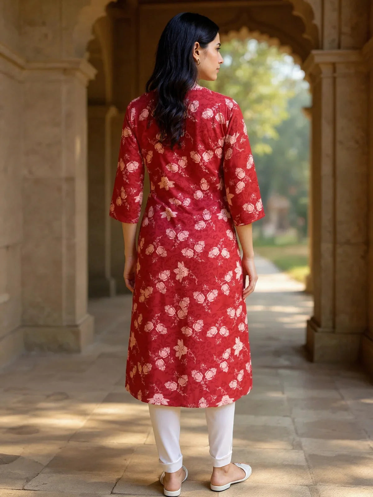 Buy Rayon Embroidered Straight Calf Length Kurta-Maroon