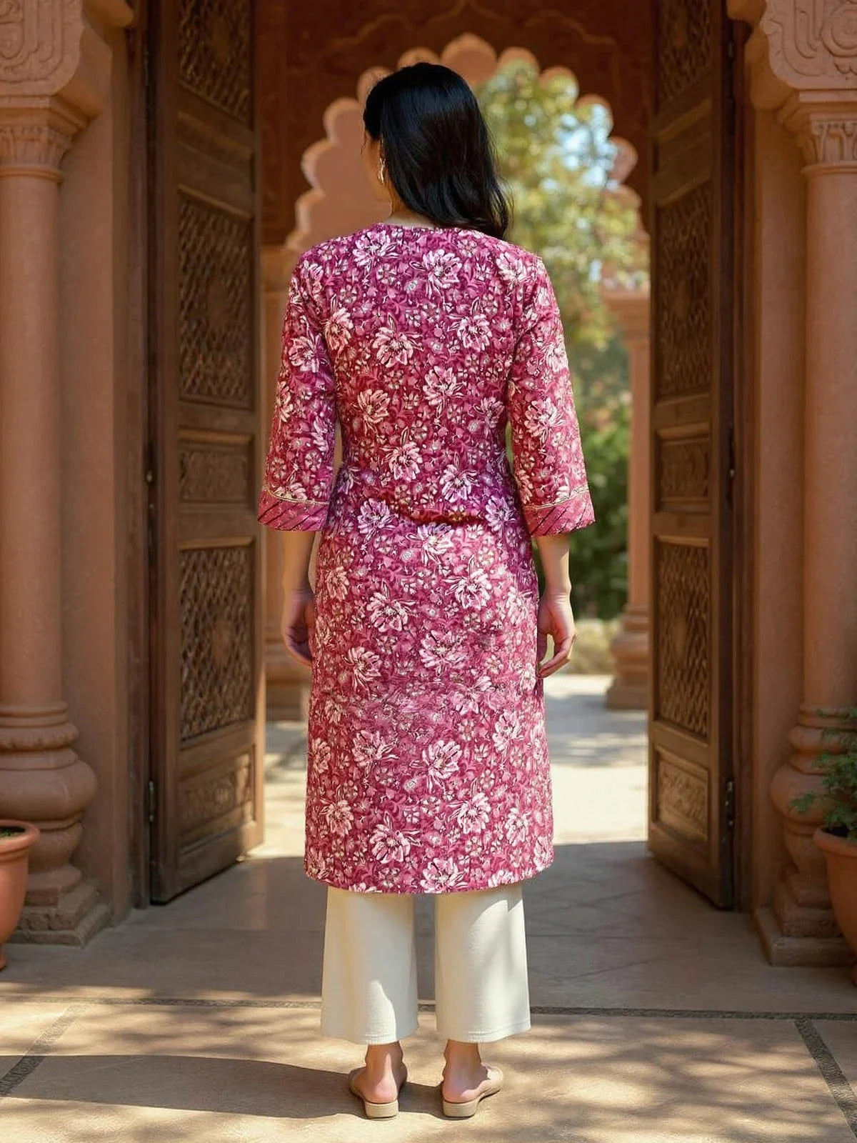 Buy Cotton Embroidered Straight Calf Length Straight Kurta-Pink