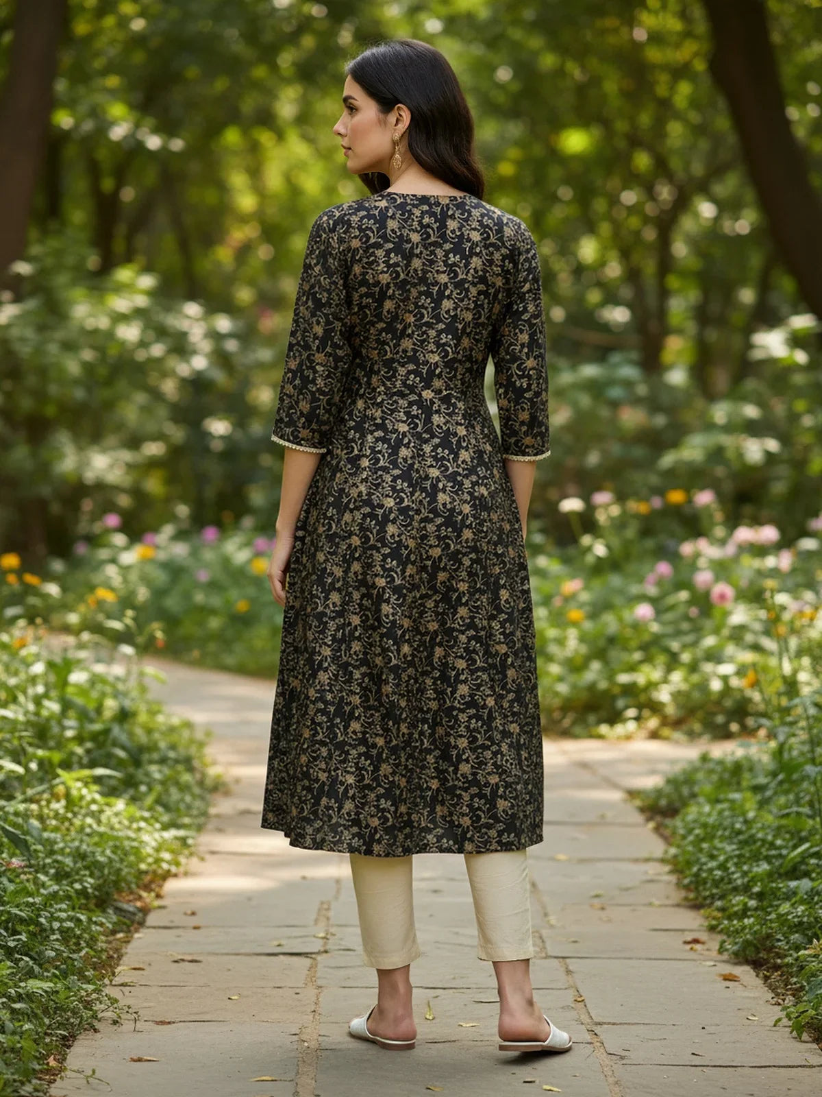 Buy Rayon Embroidered Anarkali Calf Length Kurta-Black
