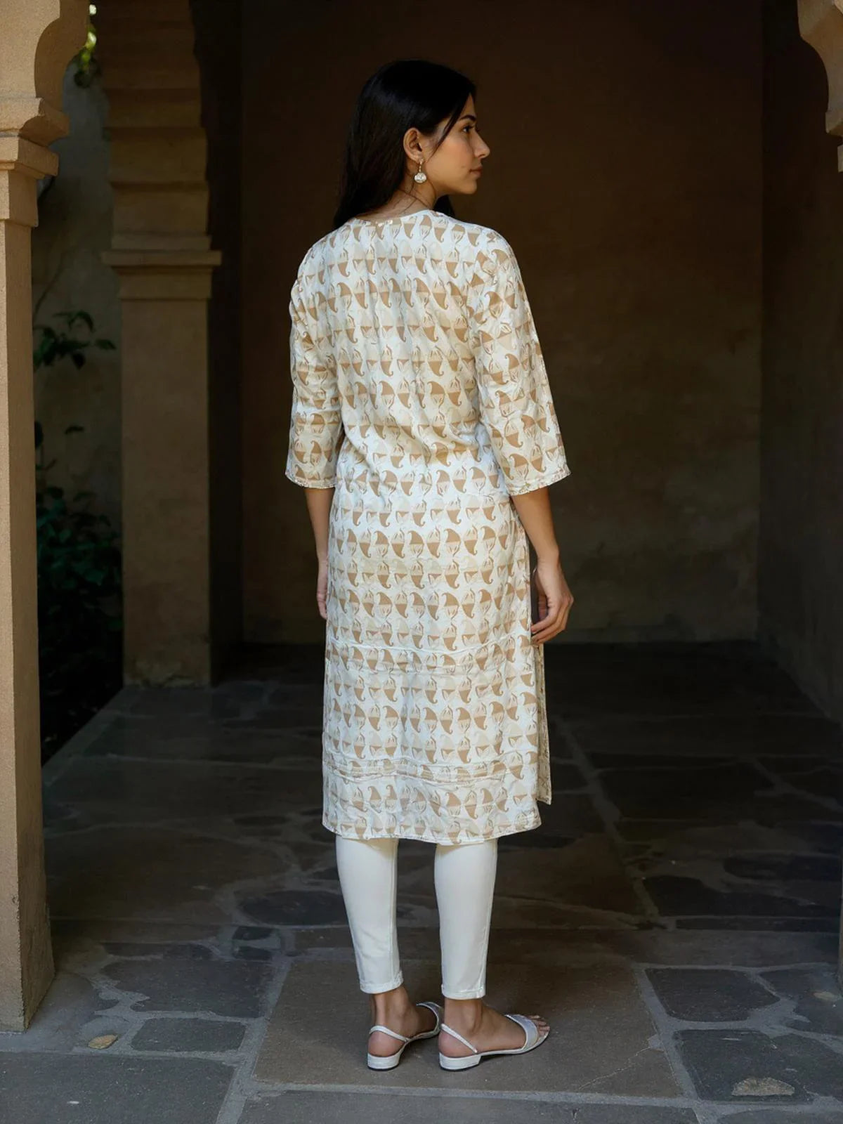 Buy Cotton Embroidered Straight Calf Length Kurta-Brown