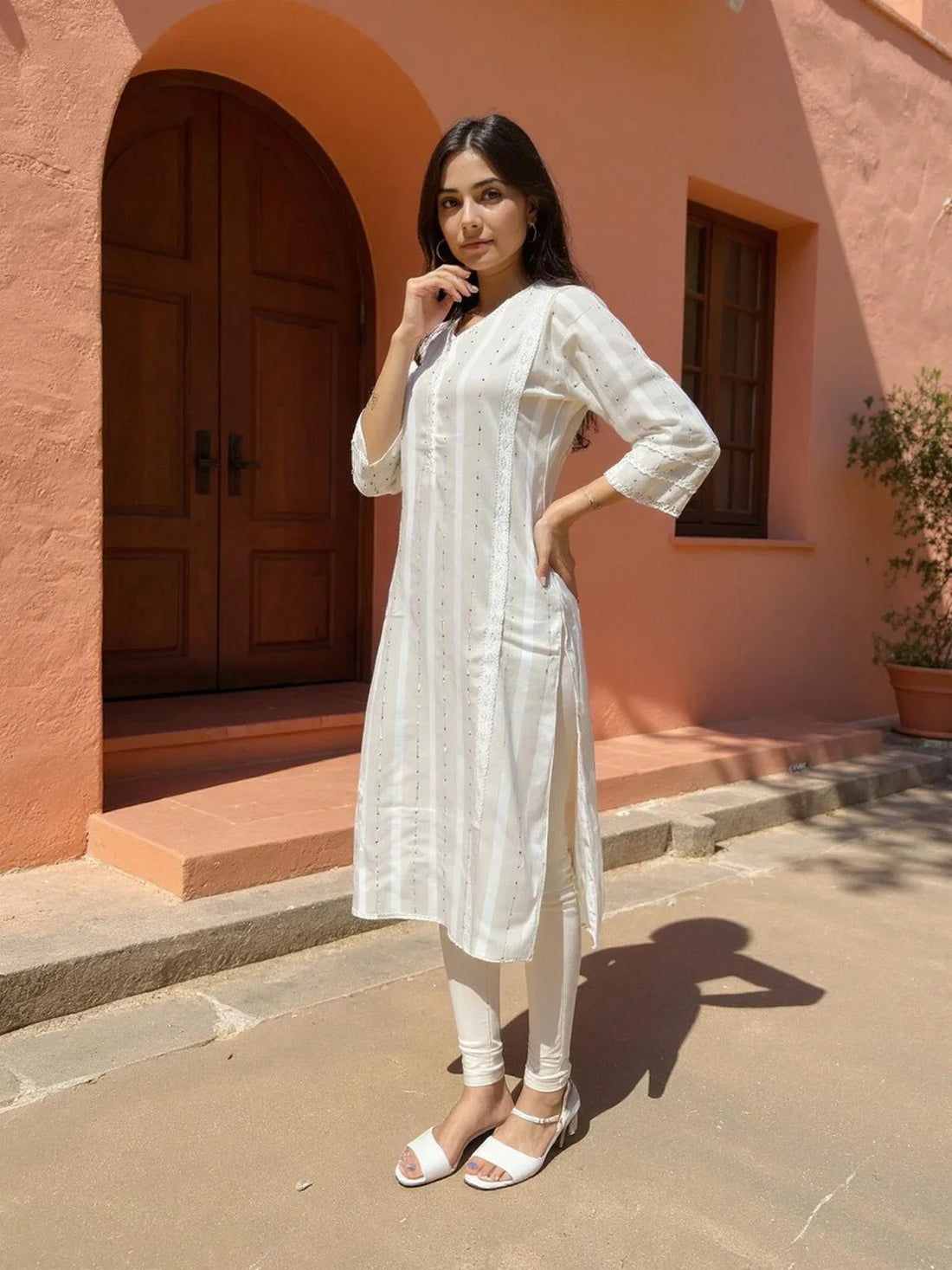 Buy Cotton Embroidered Straight Calf Length Kurta-Off White