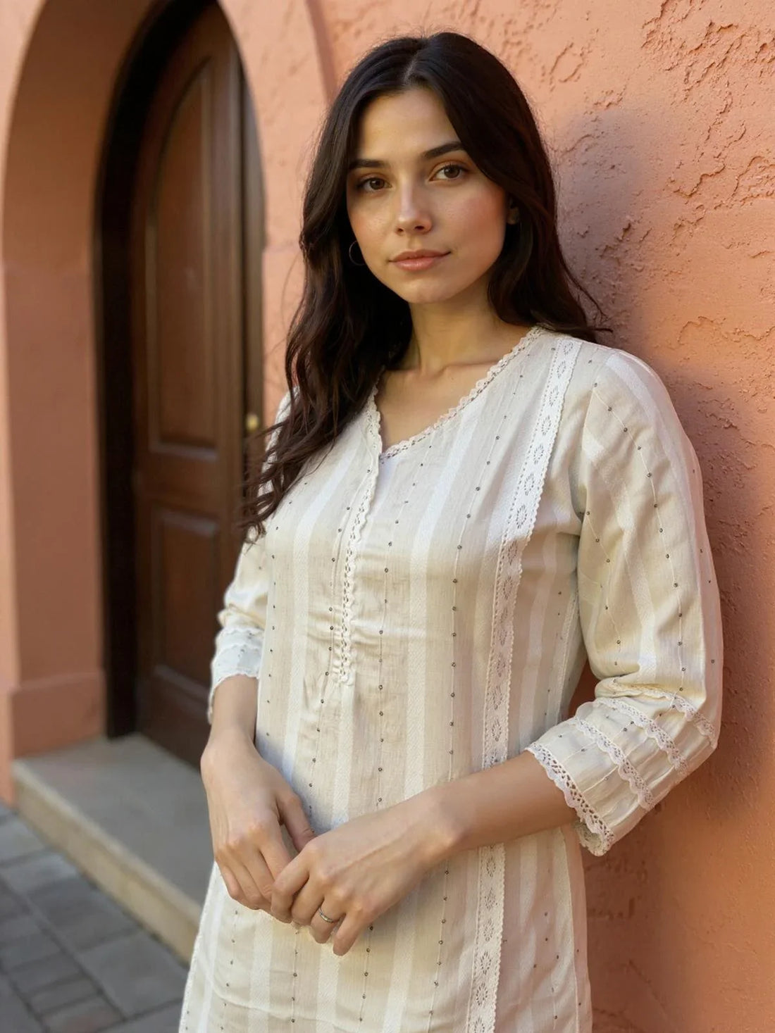 Buy Cotton Embroidered Straight Calf Length Kurta-Off White