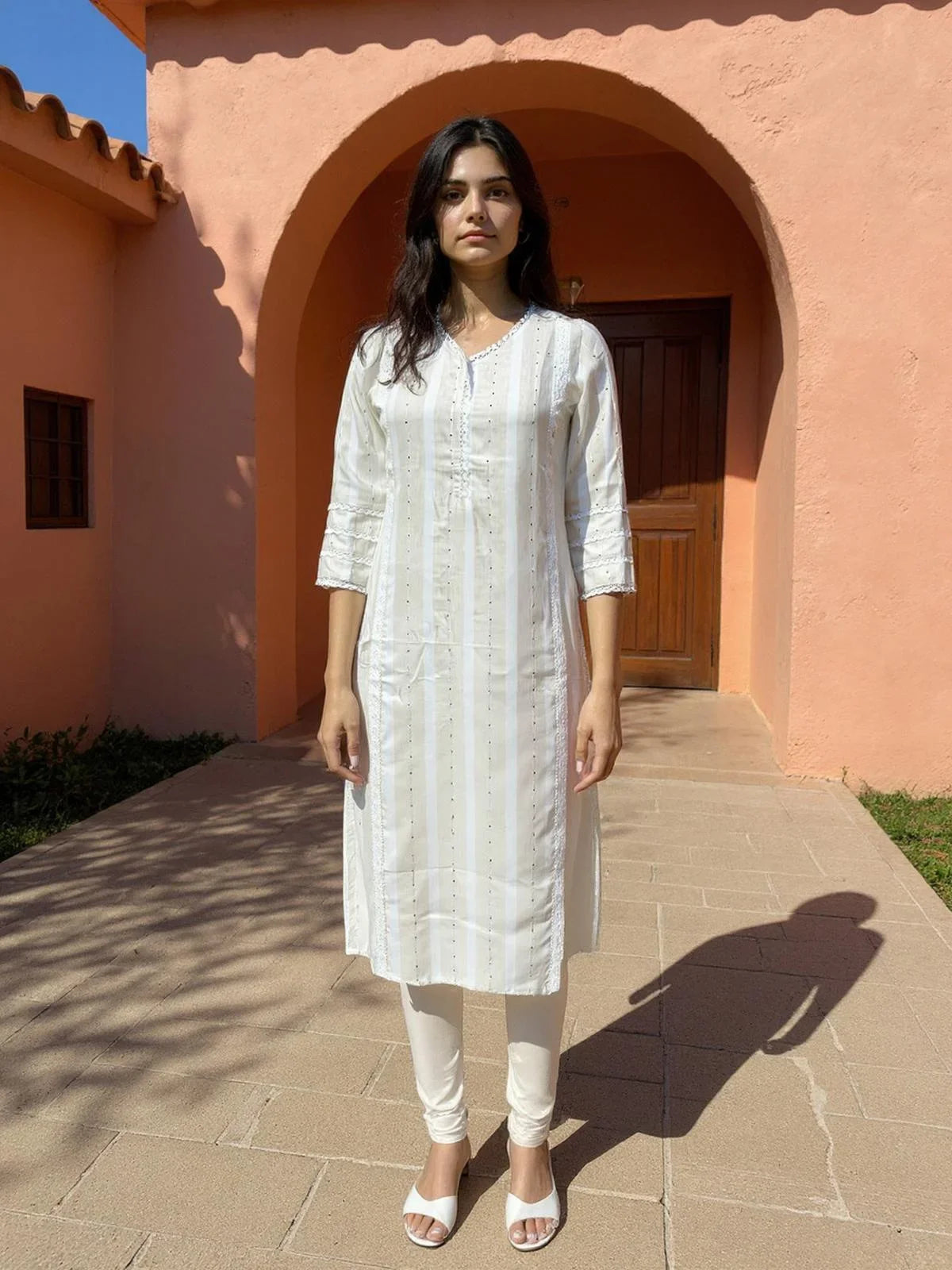 Buy Cotton Embroidered Straight Calf Length Kurta-Off White
