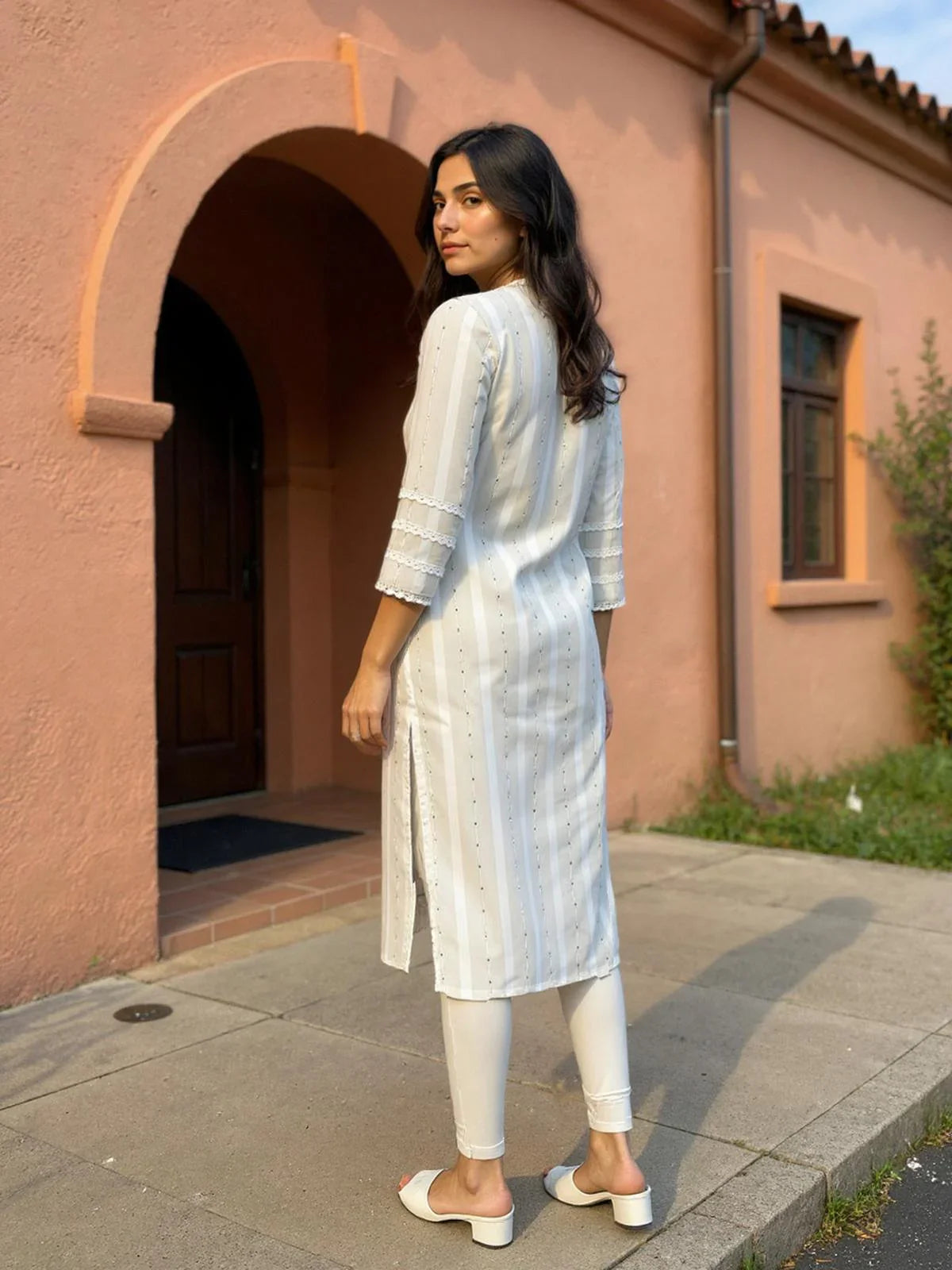 Buy Cotton Embroidered Straight Calf Length Kurta-Off White