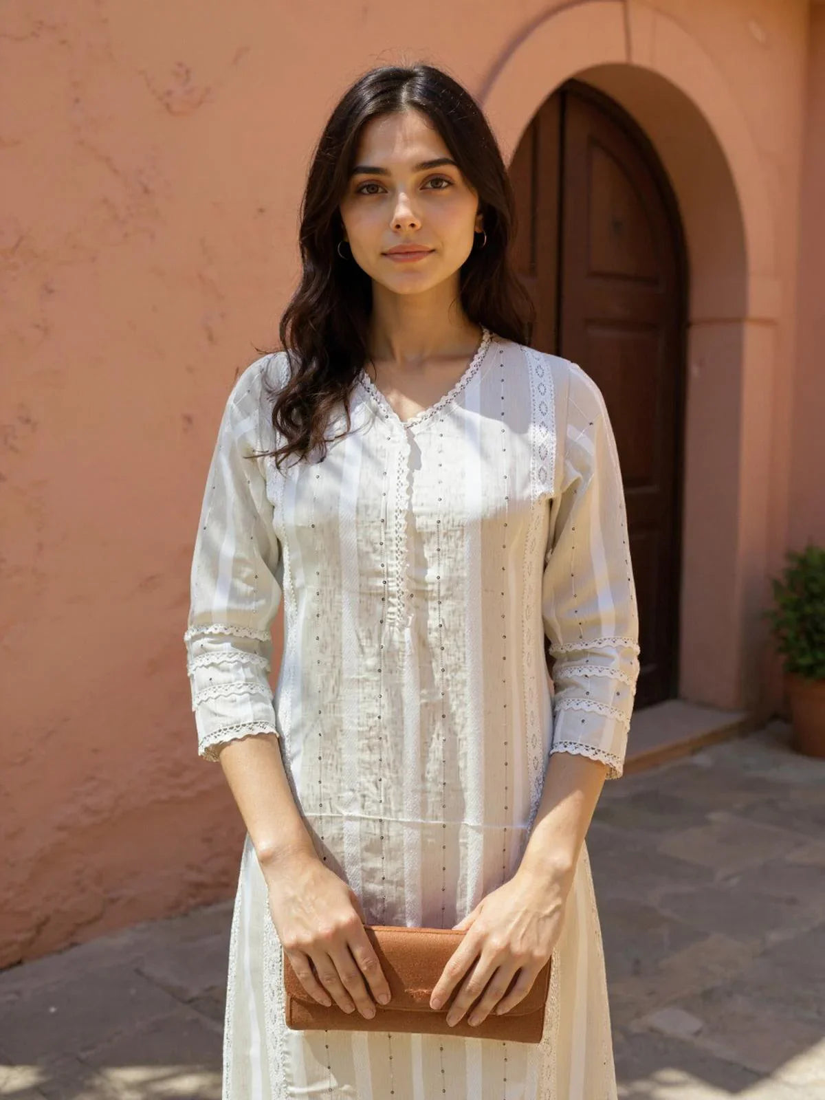 Buy Cotton Embroidered Straight Calf Length Kurta-Off White