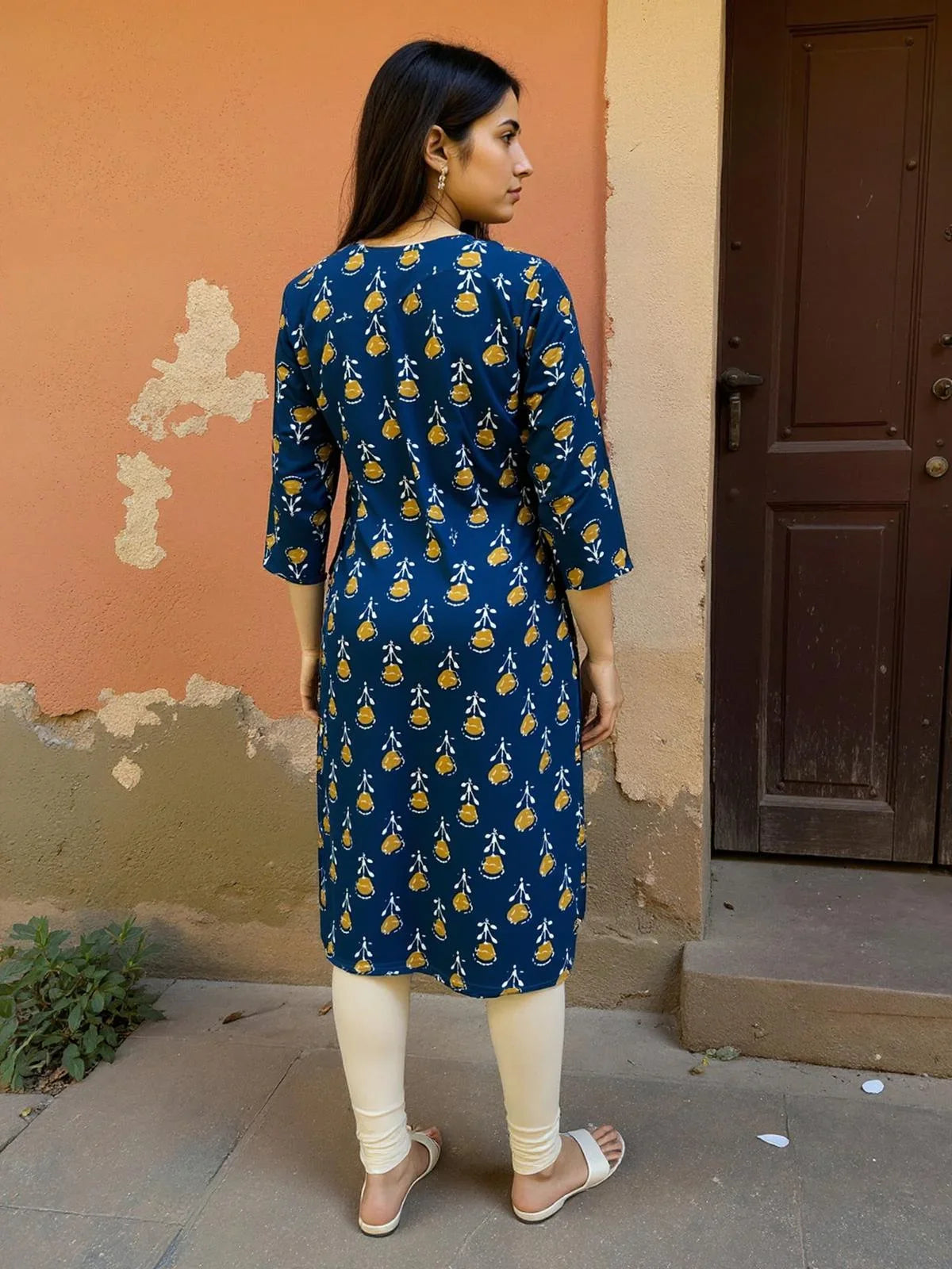 Buy Cotton Embroidered Straight Calf Length Kurta-Navy Blue