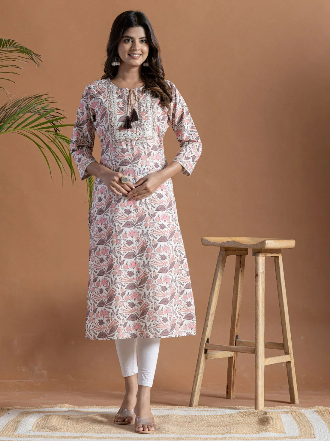 Buy Cotton Embroidered Straight Calf Length Kurta-Purple