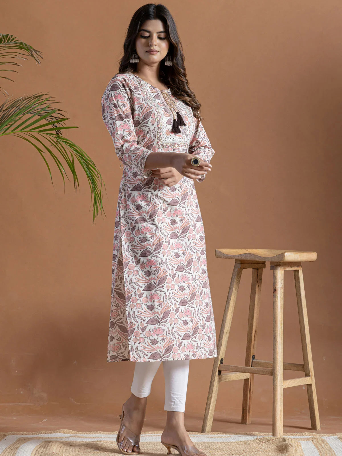 Buy Cotton Embroidered Straight Calf Length Kurta-Purple