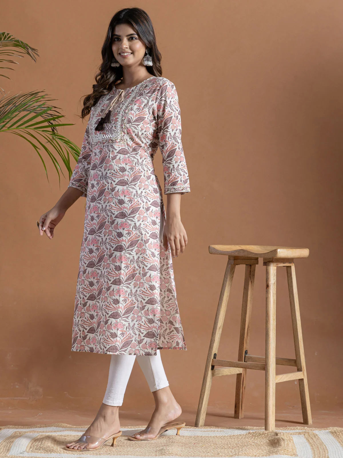 Buy Cotton Embroidered Straight Calf Length Kurta-Purple
