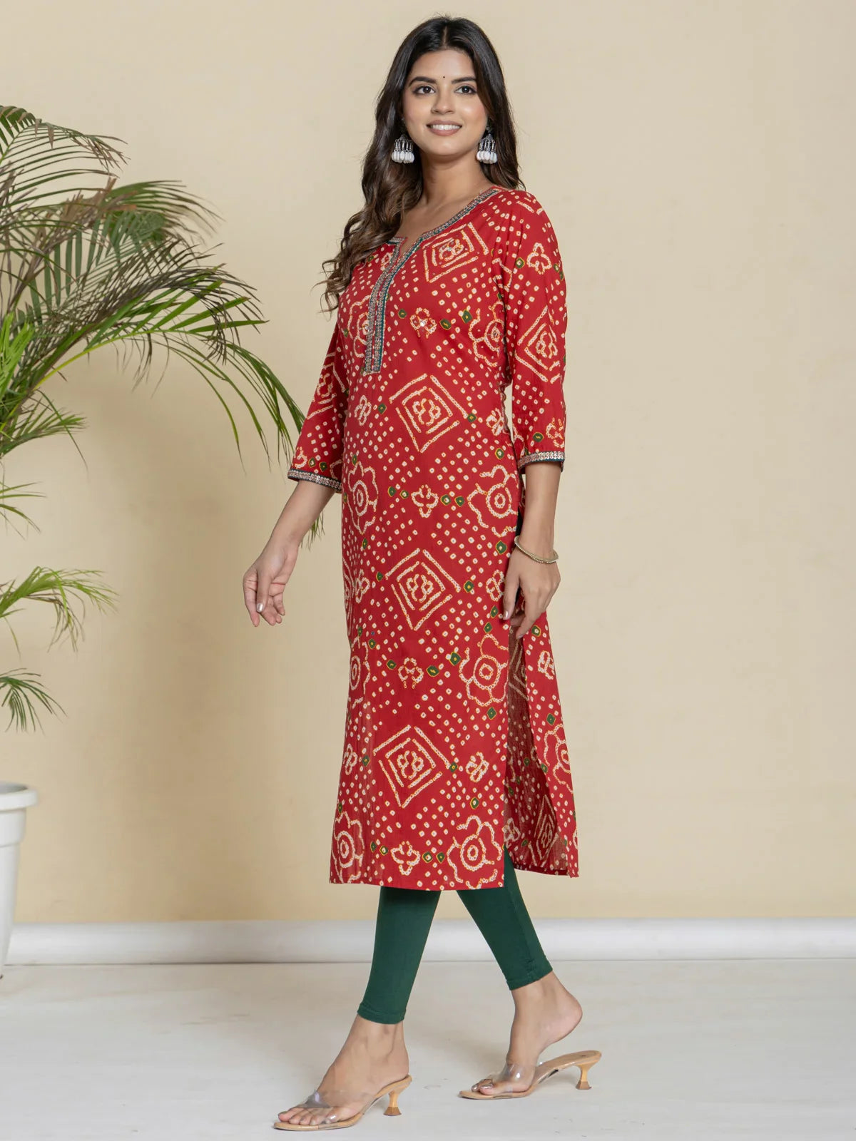 Buy Cotton Embroidered Straight Calf Length Kurta-Maroon