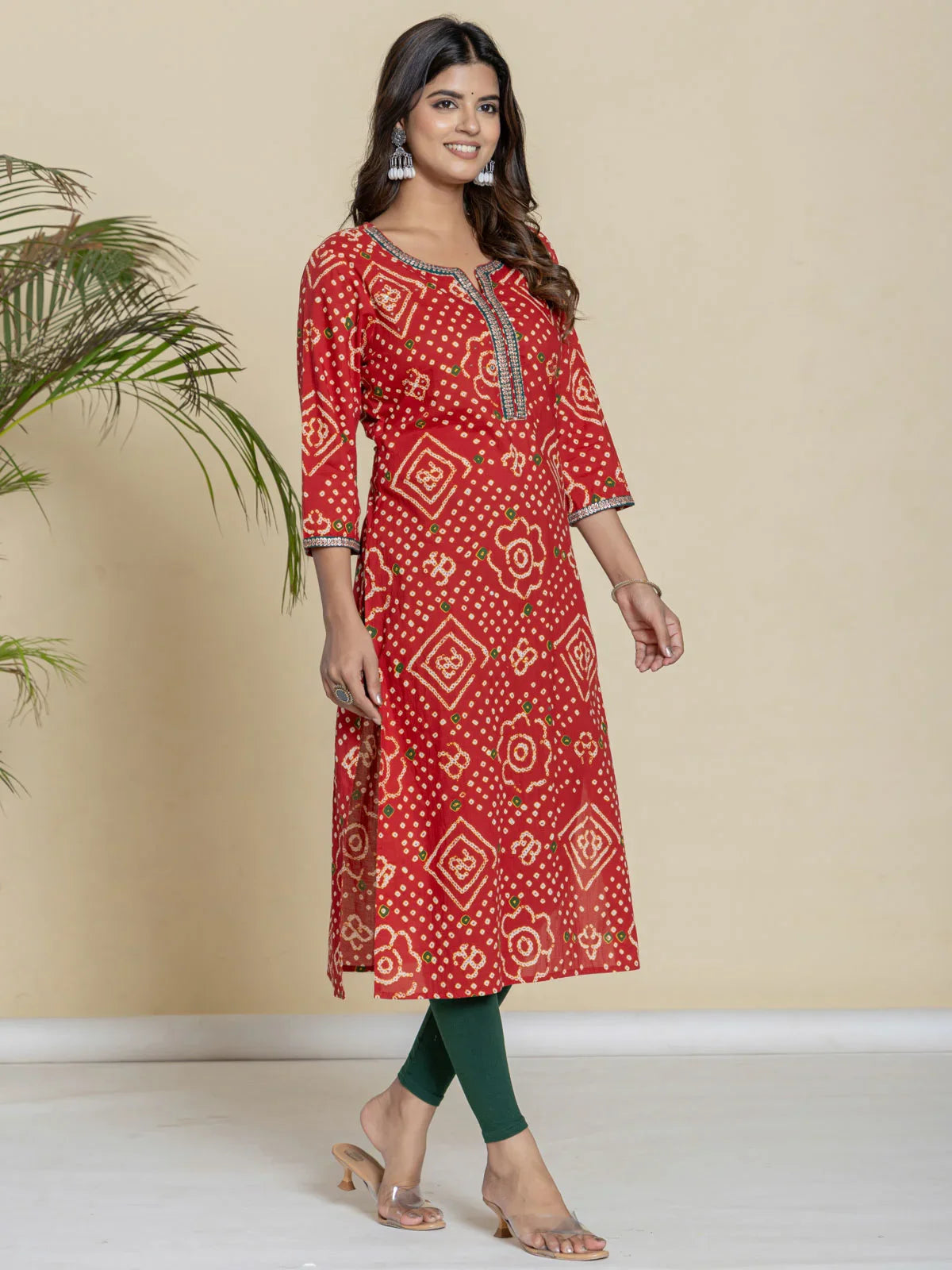 Buy Cotton Embroidered Straight Calf Length Kurta-Maroon