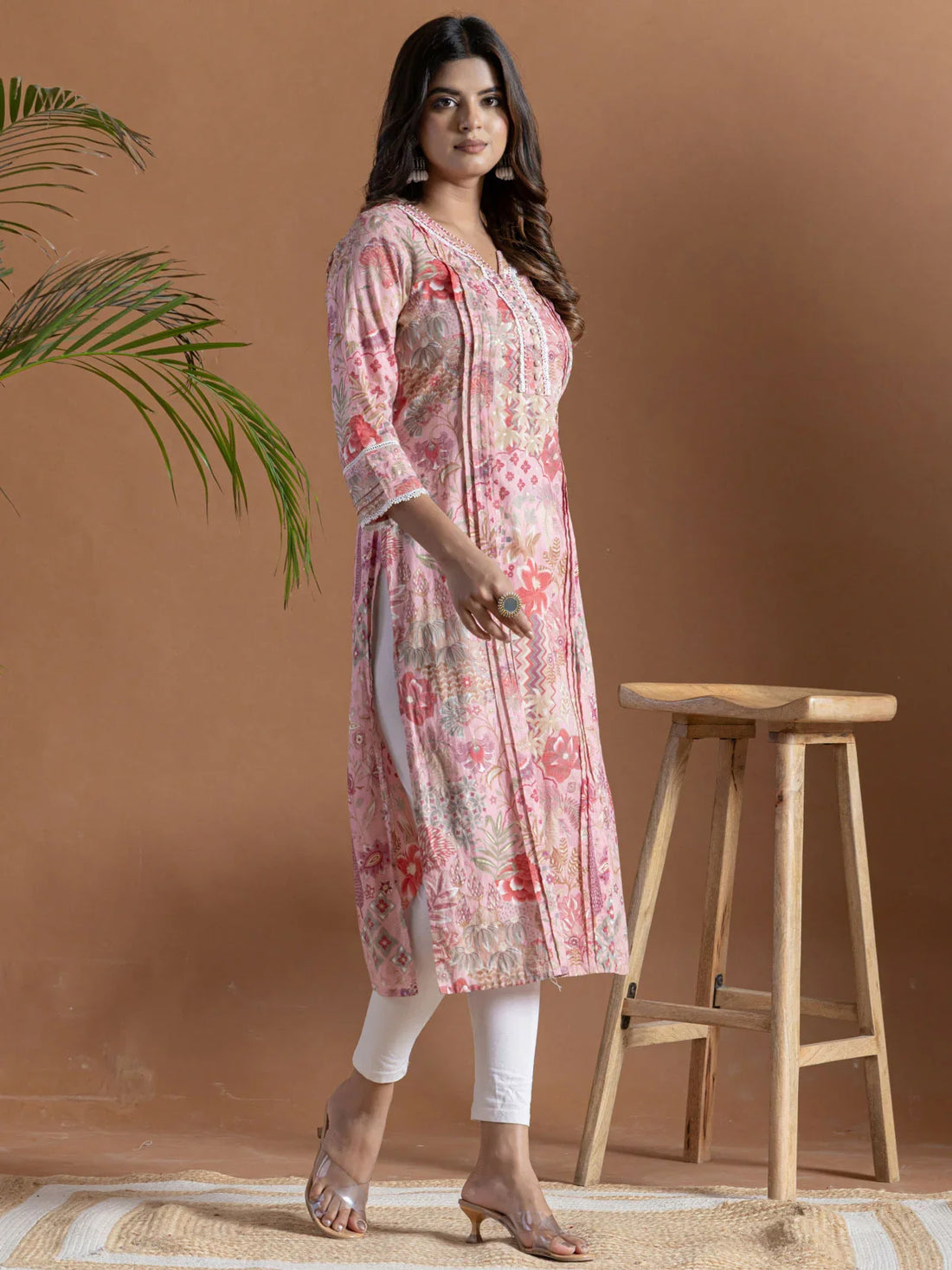 Buy Cotton Embroidered Straight Calf Length Kurta-Pink