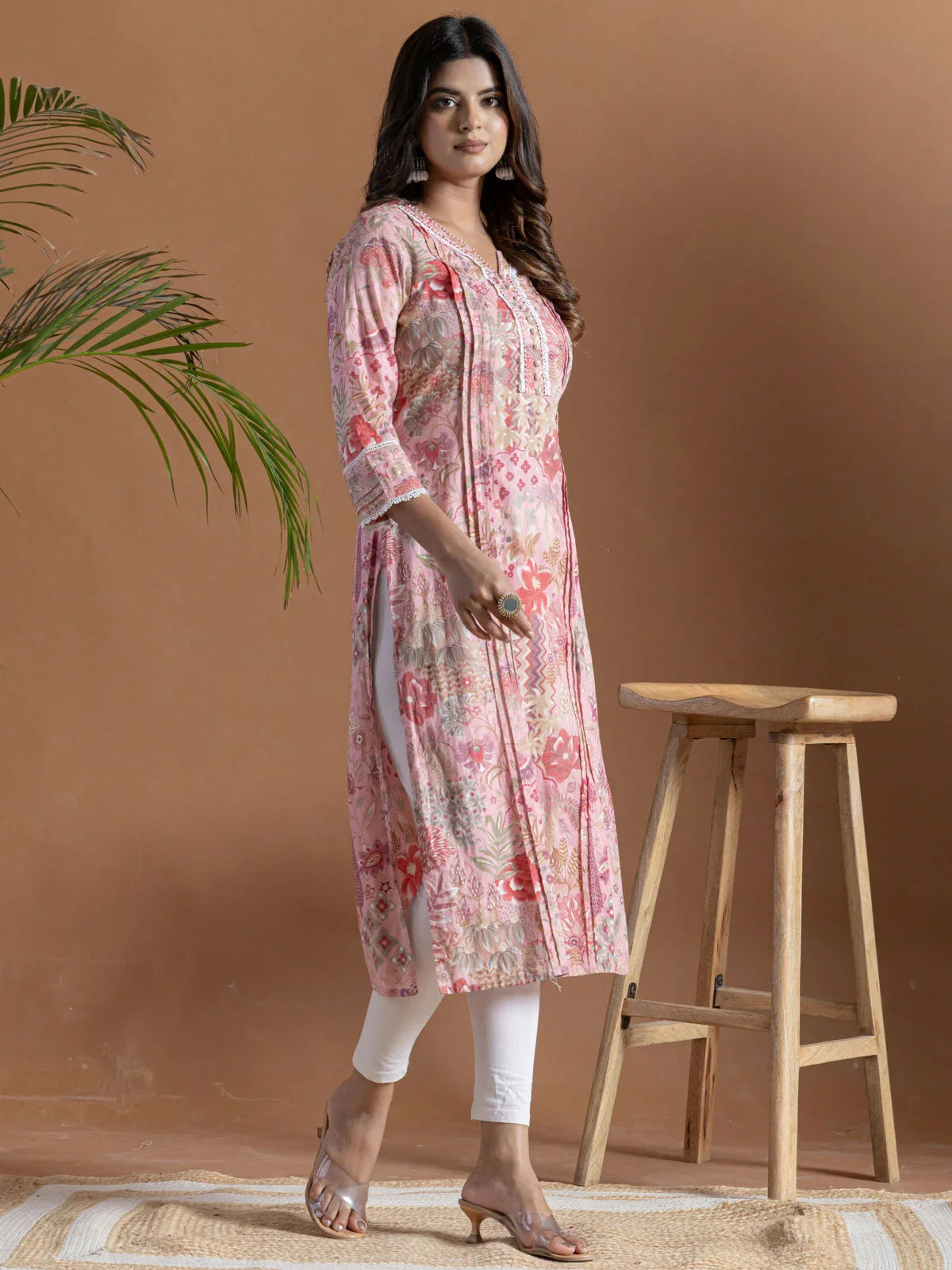 Buy Cotton Embroidered Straight Calf Length Kurta-Pink