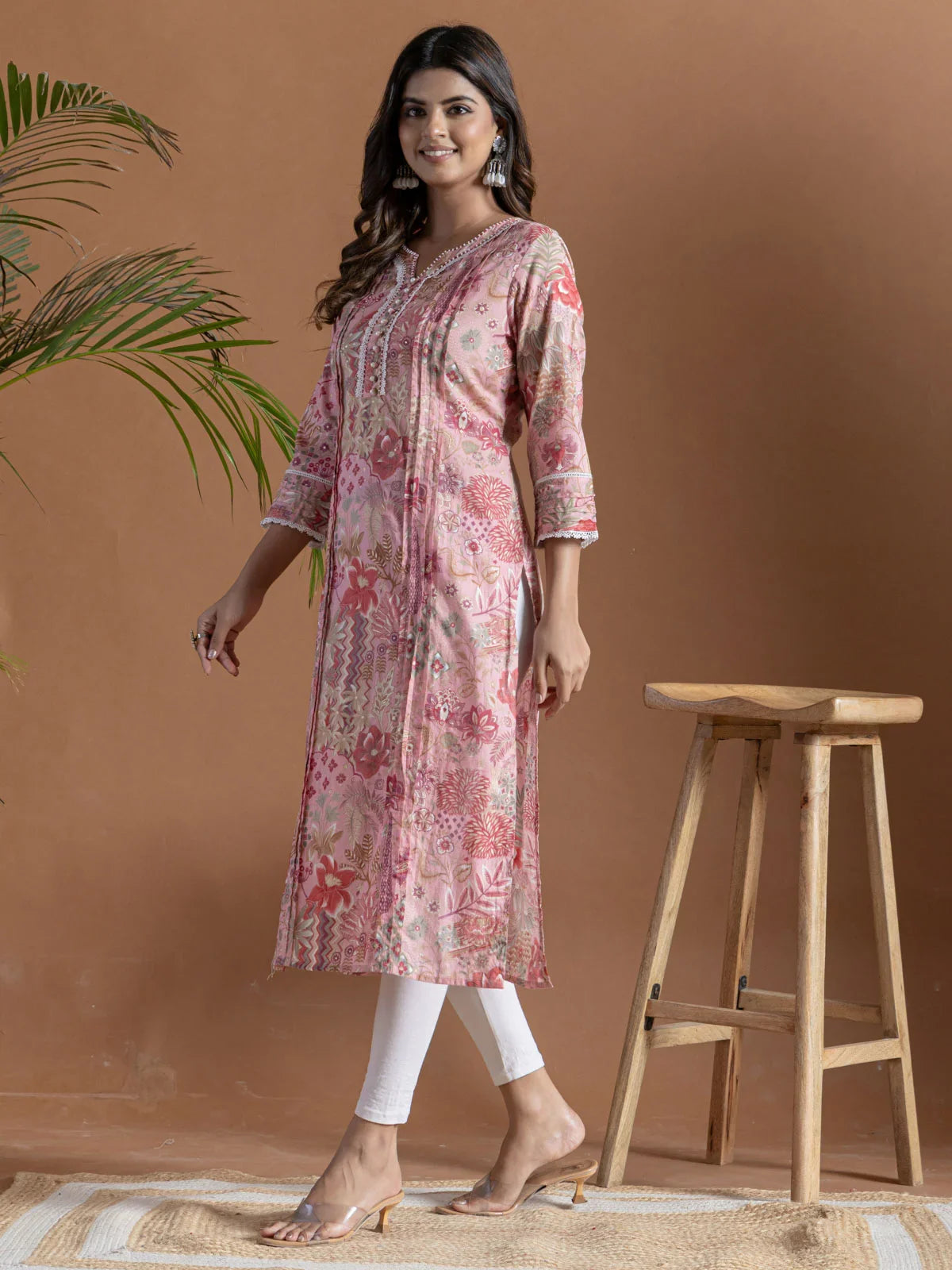Buy Cotton Embroidered Straight Calf Length Kurta-Pink