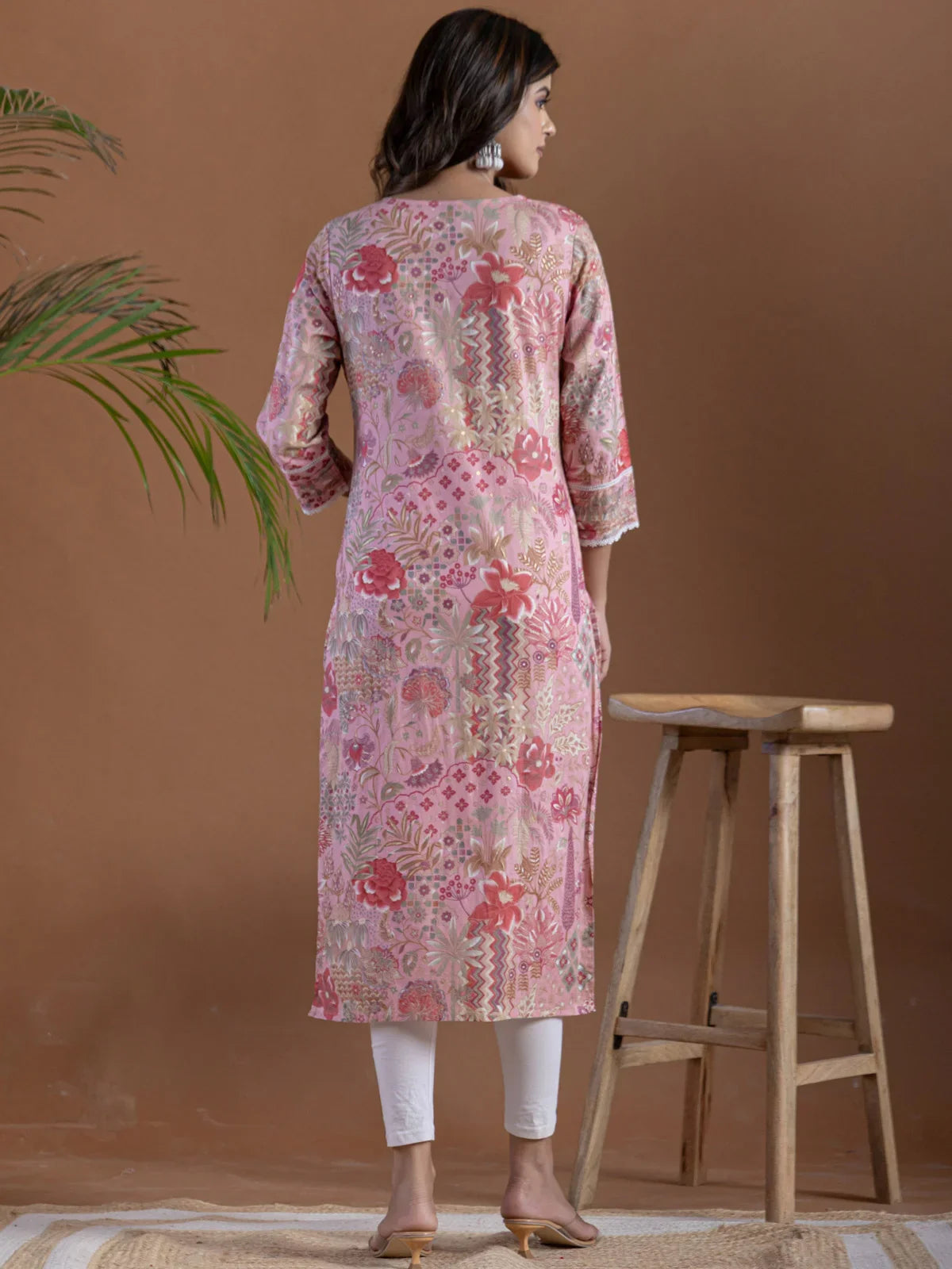Buy Cotton Embroidered Straight Calf Length Kurta-Pink