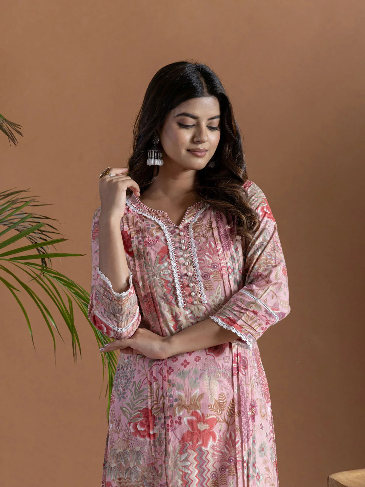 Buy Cotton Embroidered Straight Calf Length Kurta-Pink