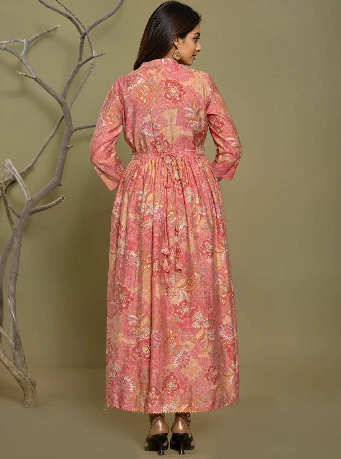 Buy Viscose Poly Embroidered Asymmetrical Calf Length Kurta-Pink