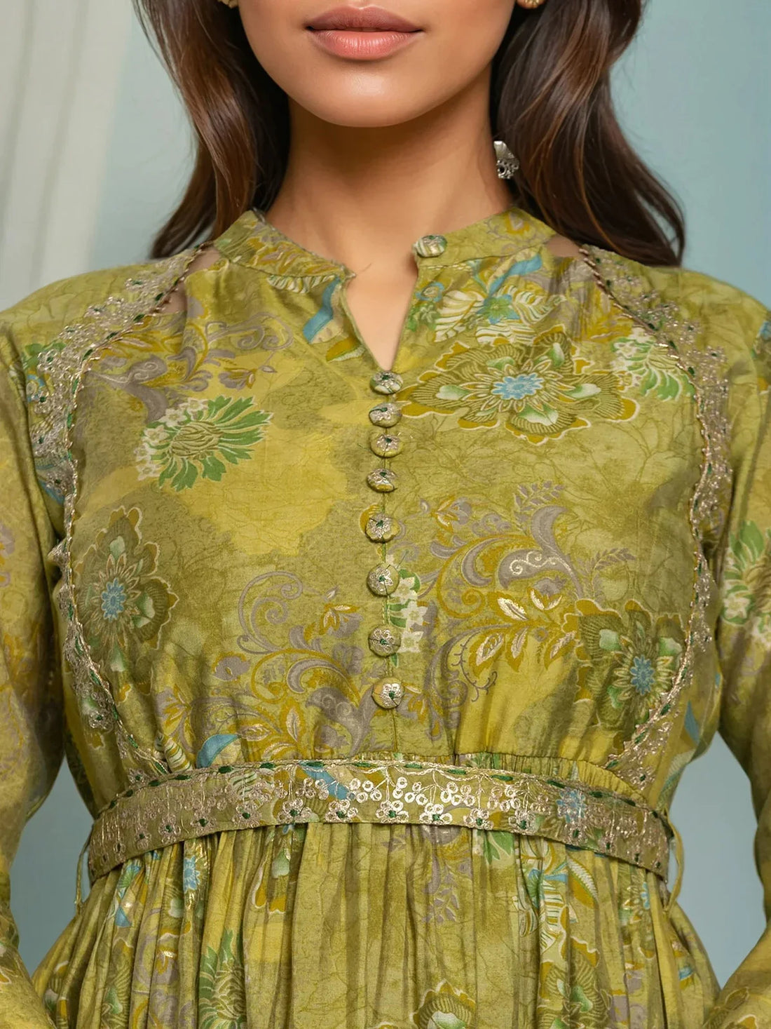 Buy Viscose Poly Embroidered Asymmetrical Calf Length Kurta-Green