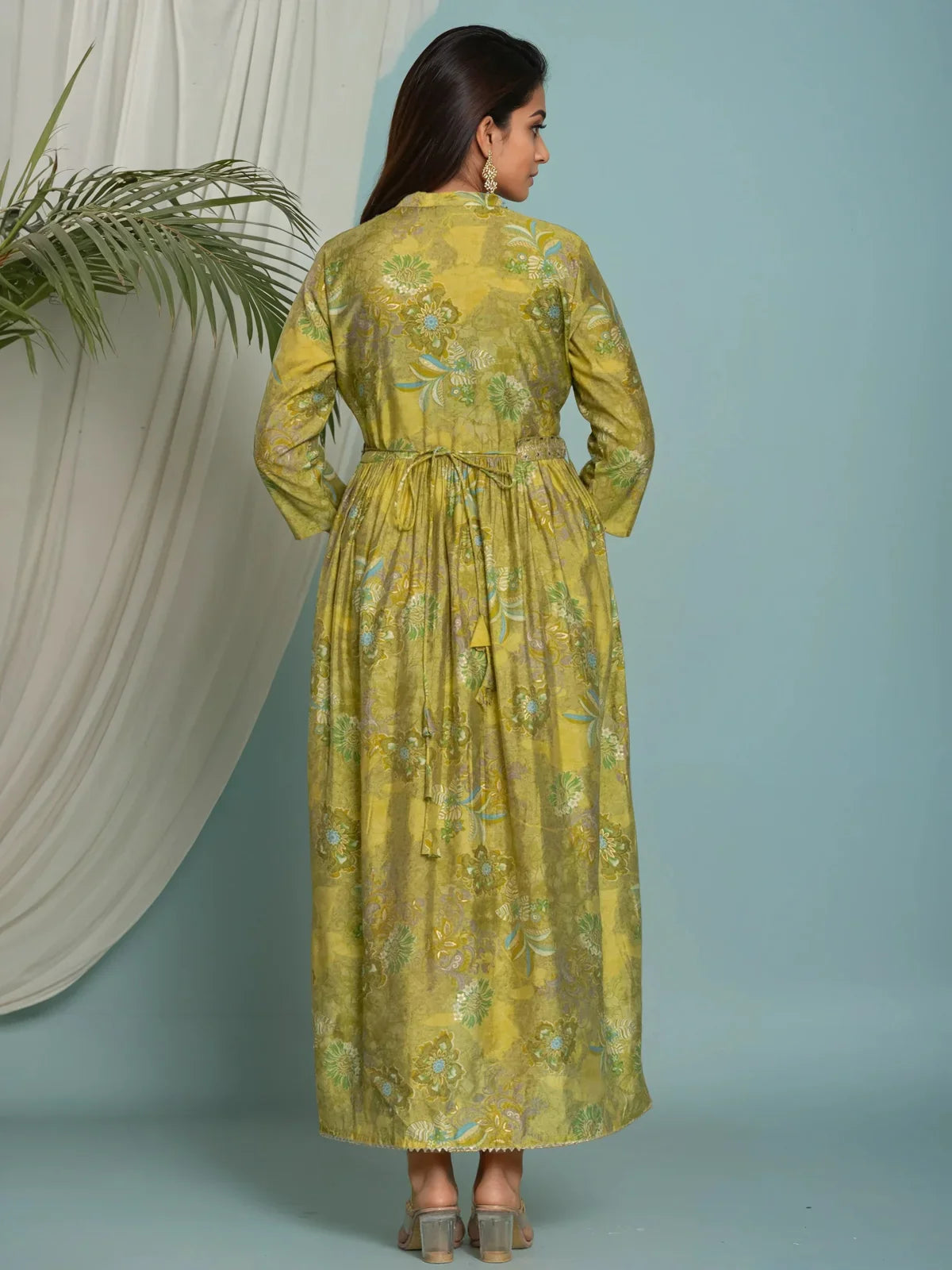 Buy Viscose Poly Embroidered Asymmetrical Calf Length Kurta-Green