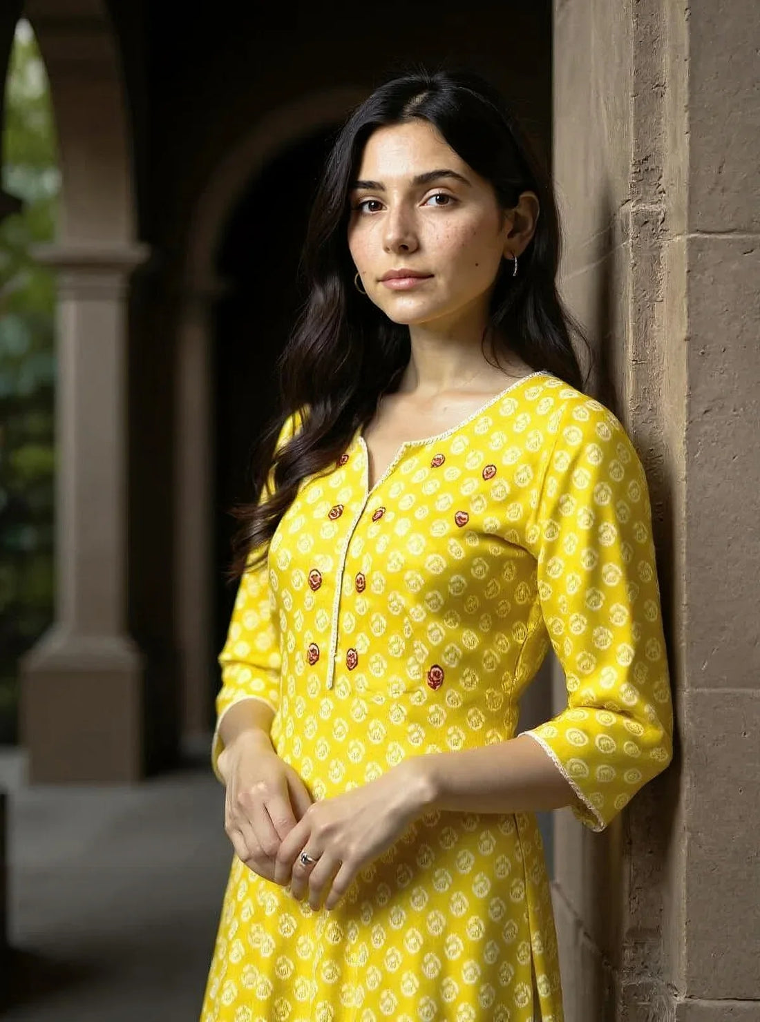 Buy Rayon Embroidered Straight Calf Length Kurta with Pant-Yellow