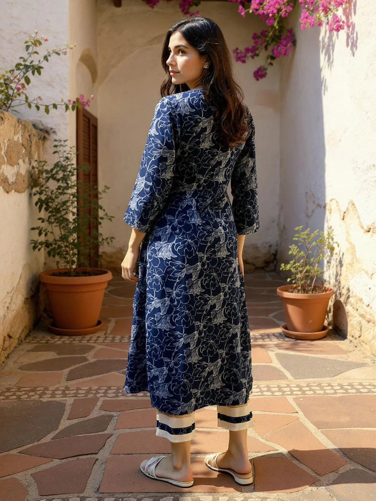 Buy Rayon Printed Pant (Solid) Calf Length Kurta with Pant-Blue