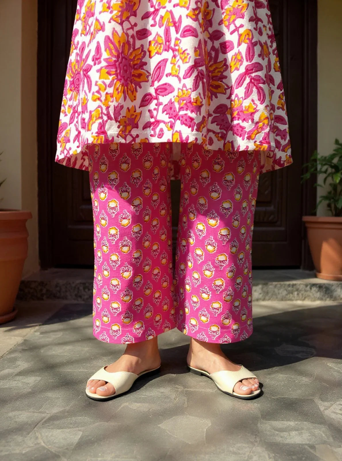 Buy Rayon Embroidered Straight Calf Length Kurta with Pant-Pink
