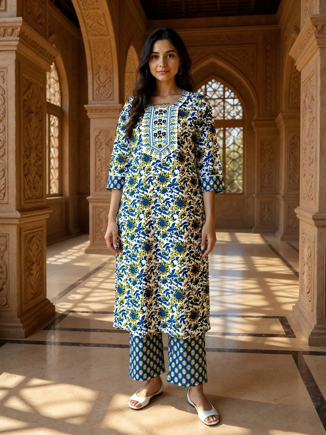 Buy Rayon Embroidered Straight Calf Length Kurta with Pant-Grey