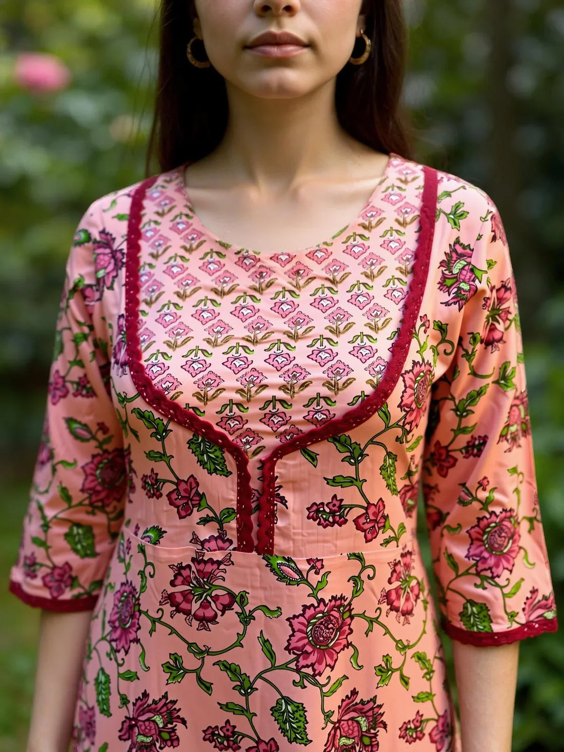 Buy Rayon Embroidered Straight Calf Length Kurta with Pant-Peach