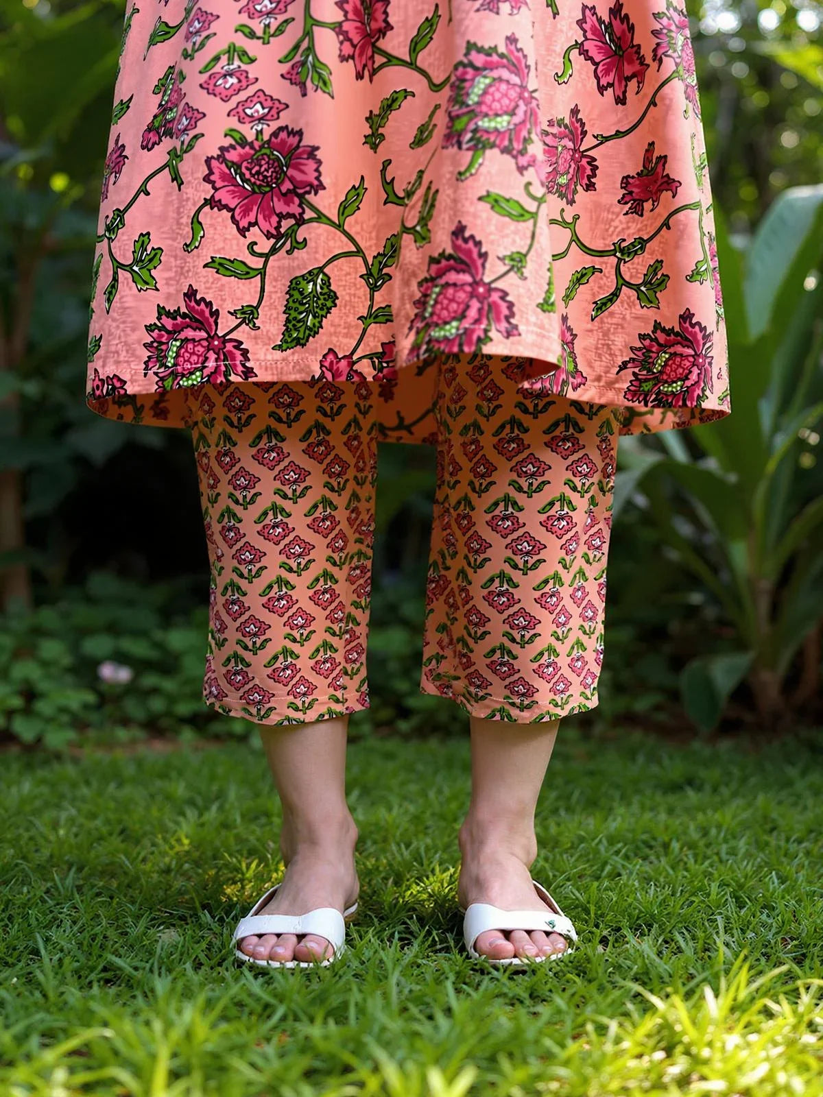 Buy Rayon Embroidered Straight Calf Length Kurta with Pant-Peach