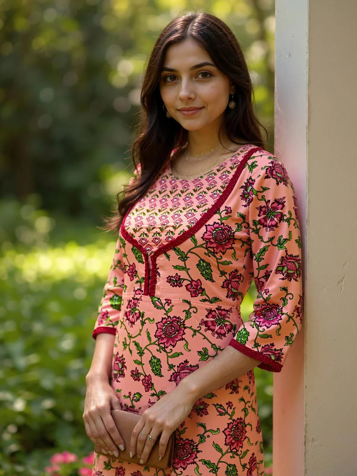 Buy Rayon Embroidered Straight Calf Length Kurta with Pant-Peach