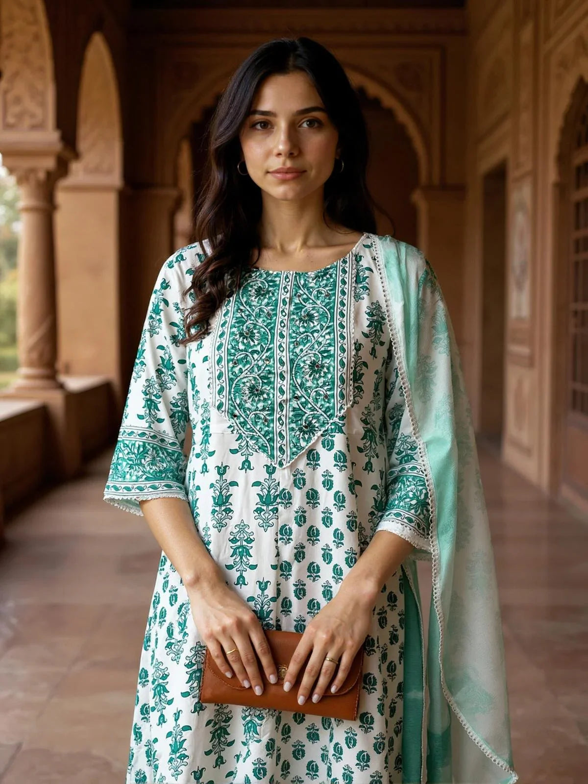 Buy Rayon Embroidered Anarkali Calf Length Kurta with Pant and Dupatta-White