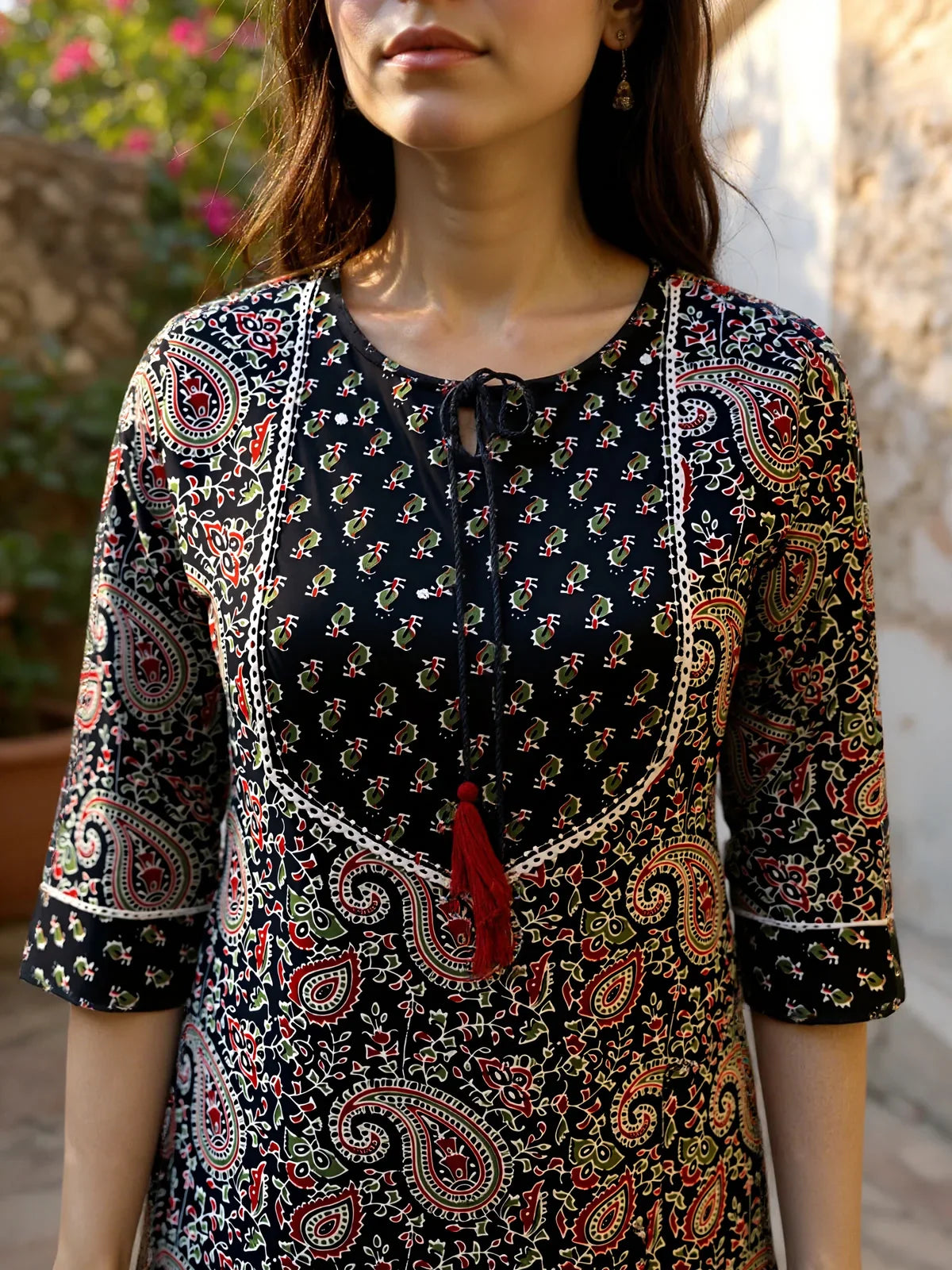 Buy Rayon Printed Straight Calf Length Kurta with Pant and Dupatta-Navy Blue