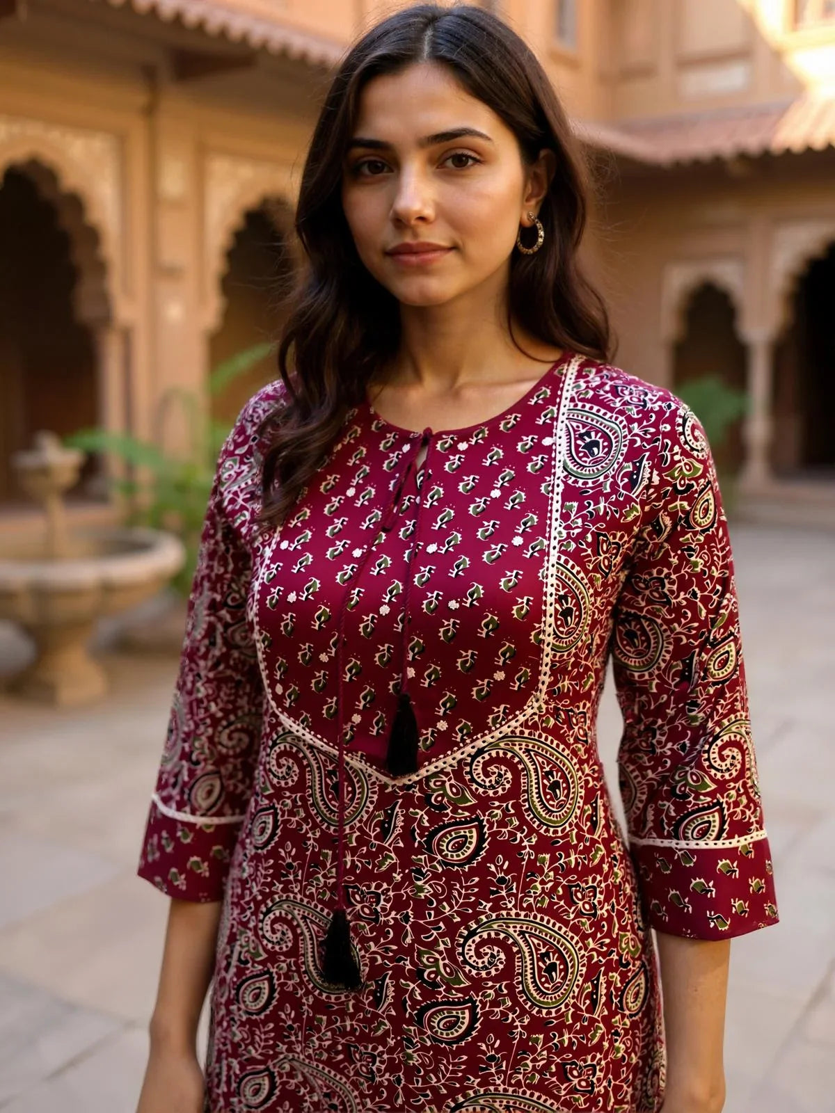 Buy Rayon Printed Straight Calf Length Kurta with Pant and Dupatta-Red