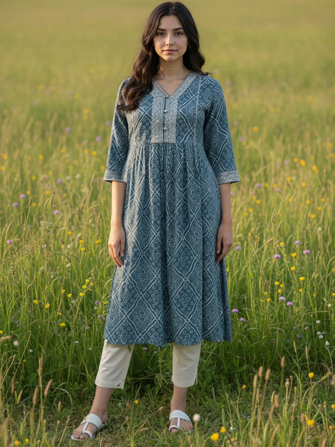 Buy Rayon Embroidered A-Line Calf Length Kurta-Grey