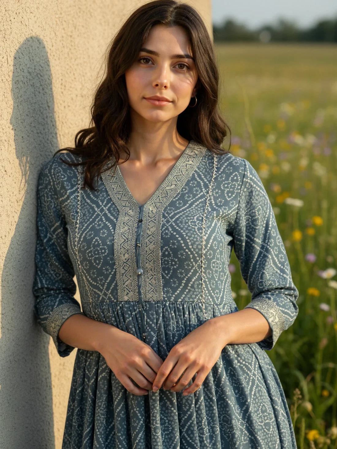 Buy Rayon Embroidered A-Line Calf Length Kurta-Grey