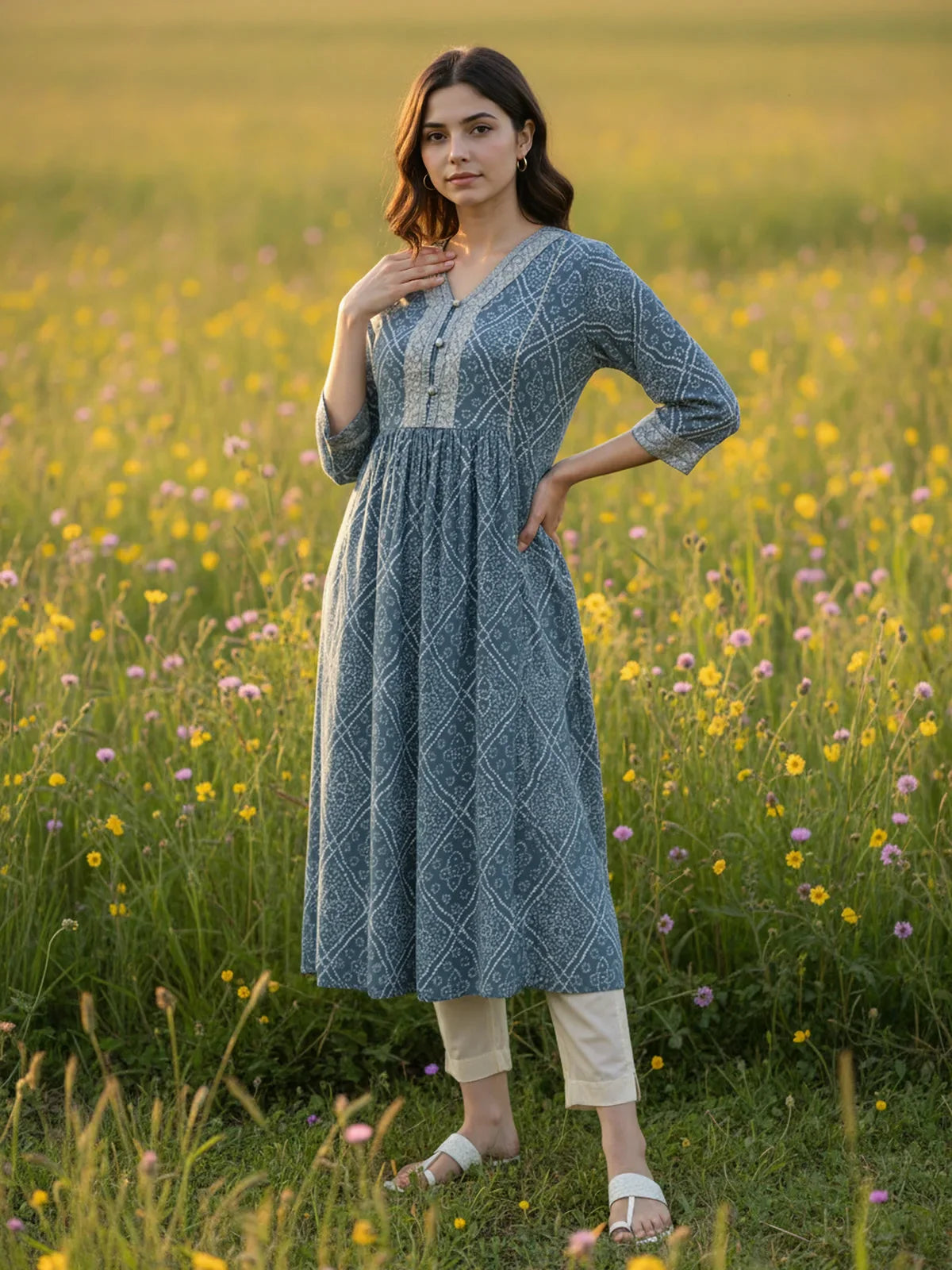 Buy Rayon Embroidered A-Line Calf Length Kurta-Grey