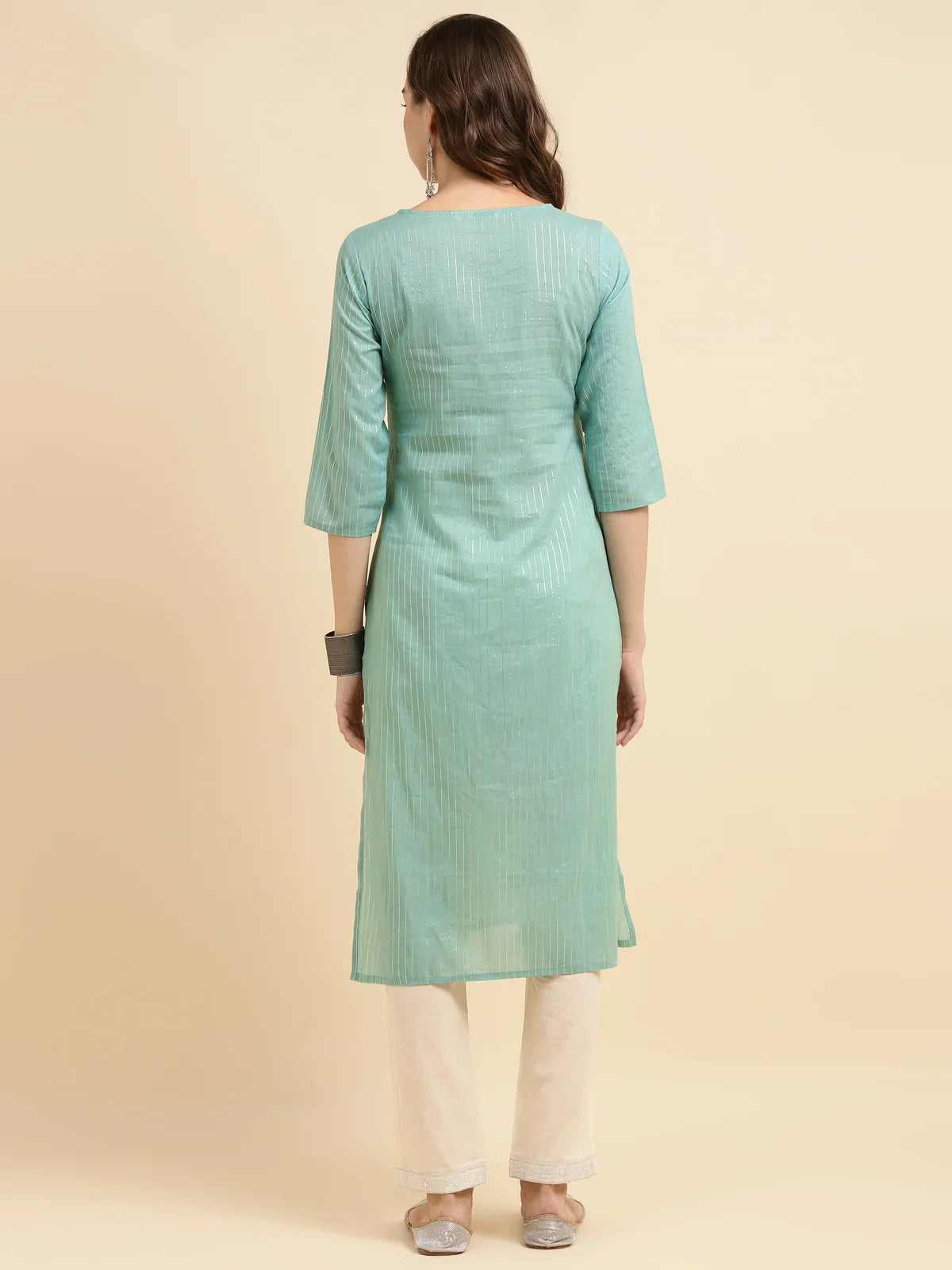 Buy Cotton Embroidered Straight Calf Length Kurta-Sea Green