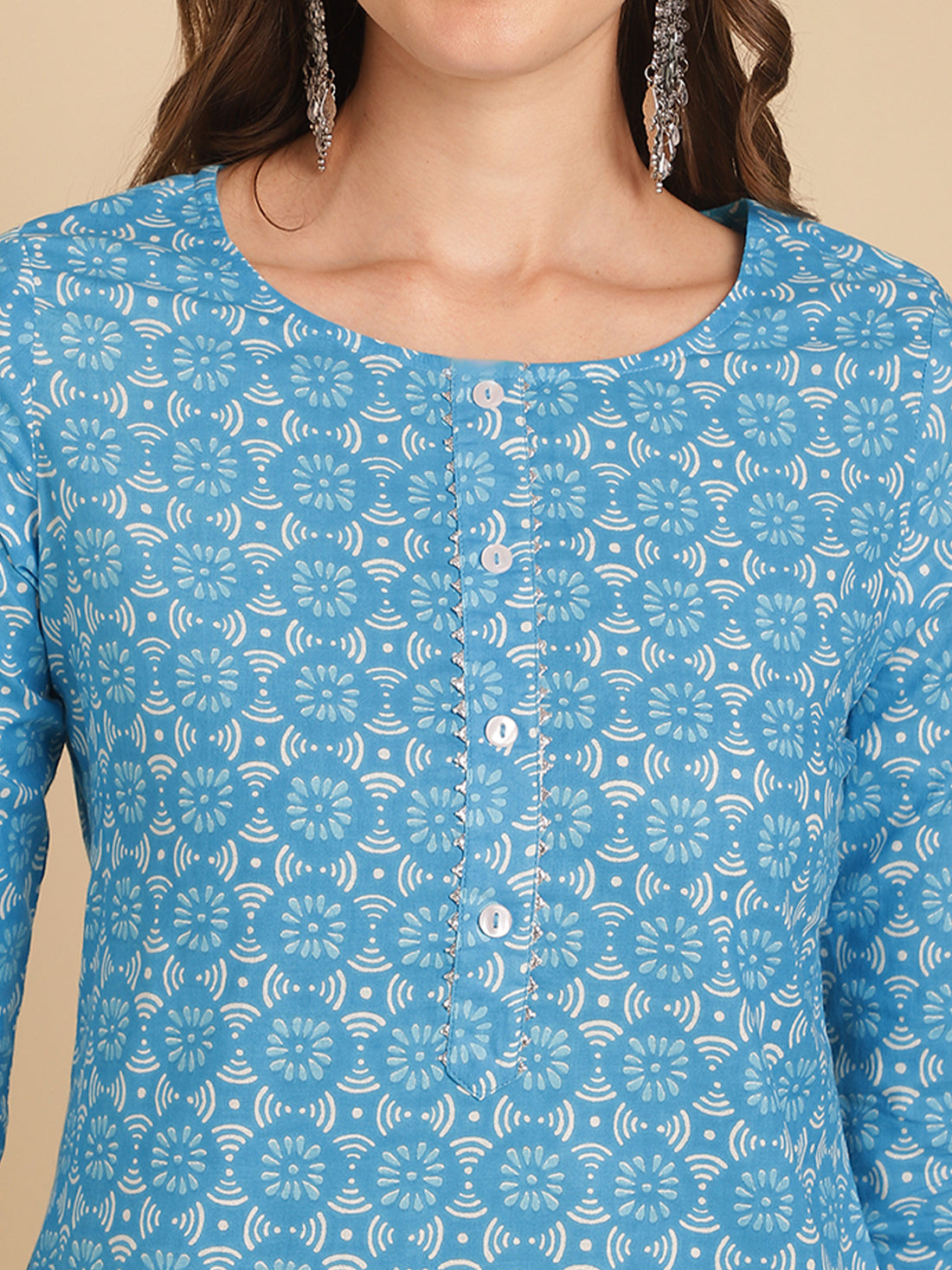 Buy Cotton Floral Printed Knee Length Straight Kurta-Blue