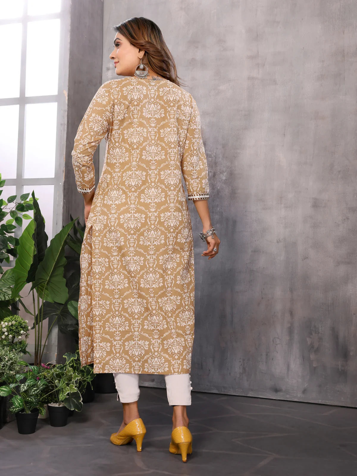 Buy Cotton Printed Calf Length Empire Ethnic Kurta-Brown