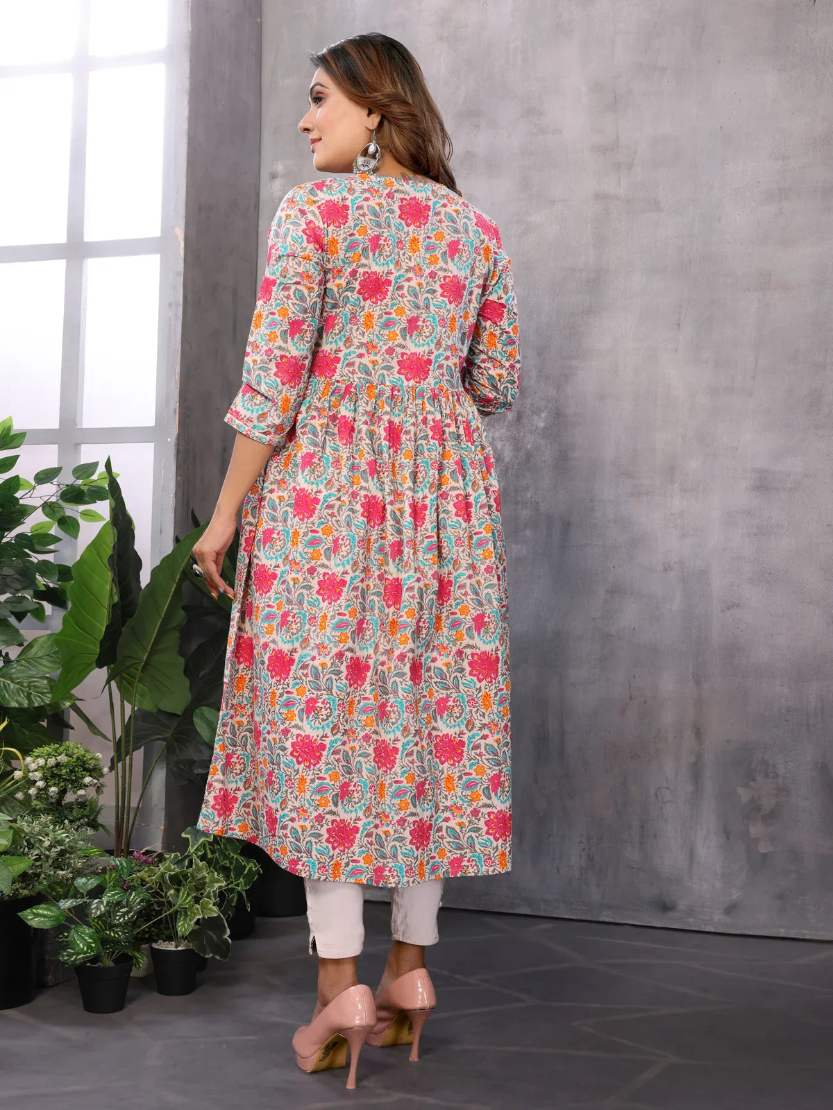 Buy Cotton Printed Calf Length Empire Ethnic Dress-Multicolor