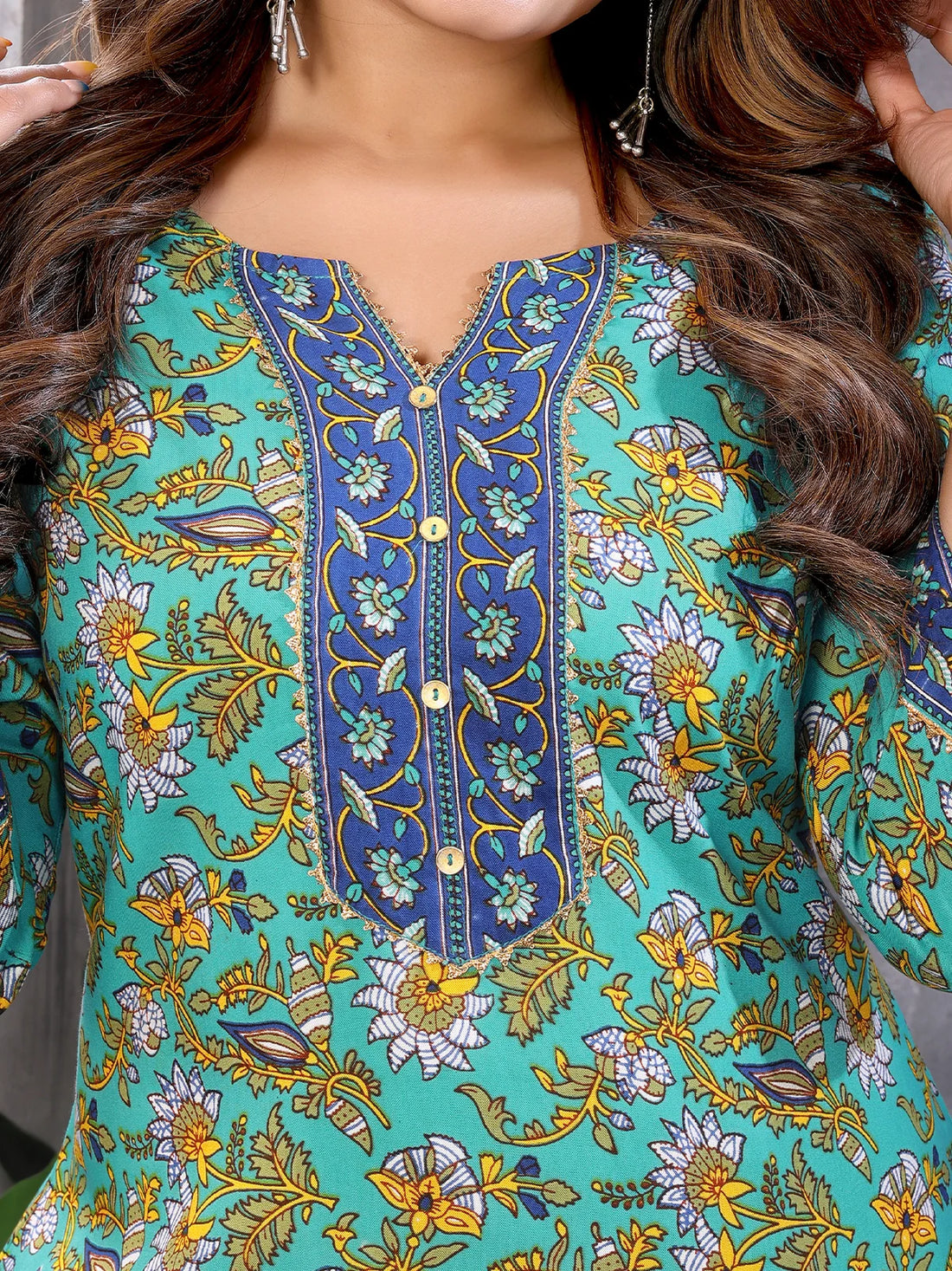 Buy Cotton Printed Straight Knee Length Kurti-Sea Green