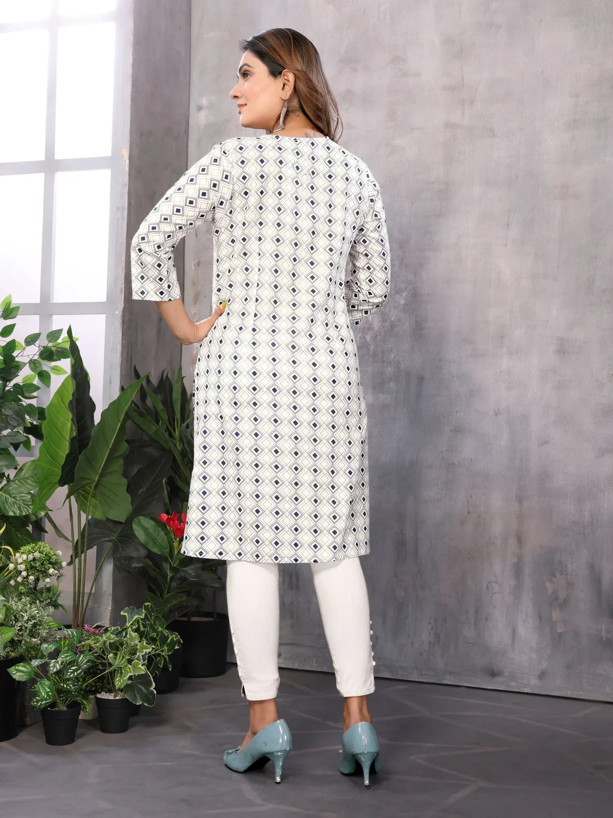 Buy Rayon Printed Straight Knee Length Kurti-White