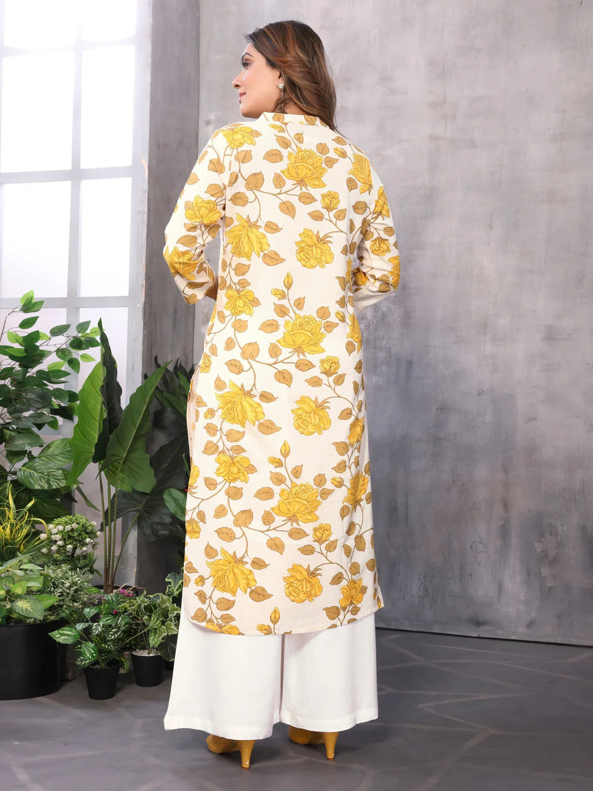 Buy Cotton Printed Straight Calf Length Kurti-Yellow