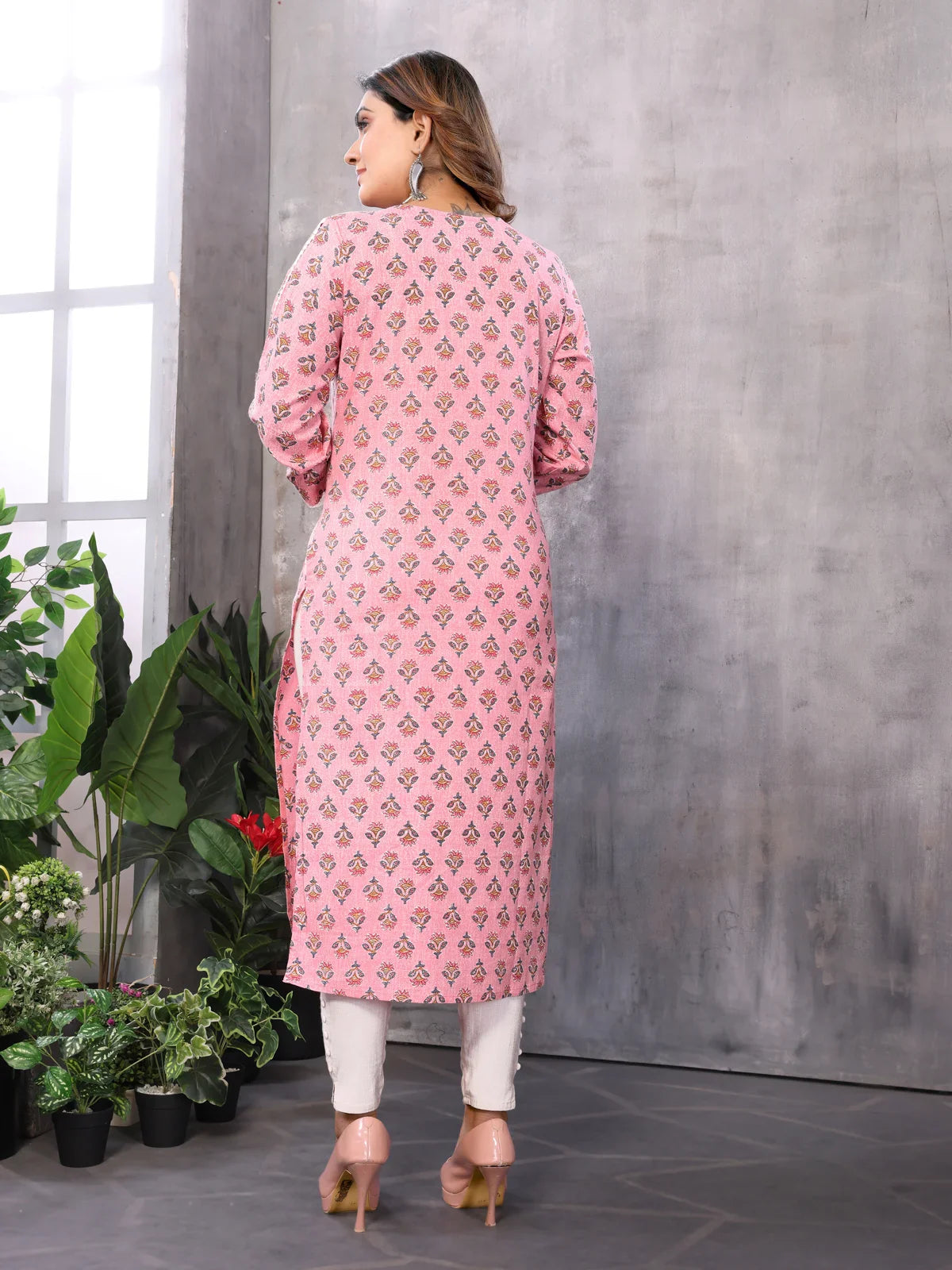 Buy Cotton Embroidered Straight Calf Length Kurti-Pink