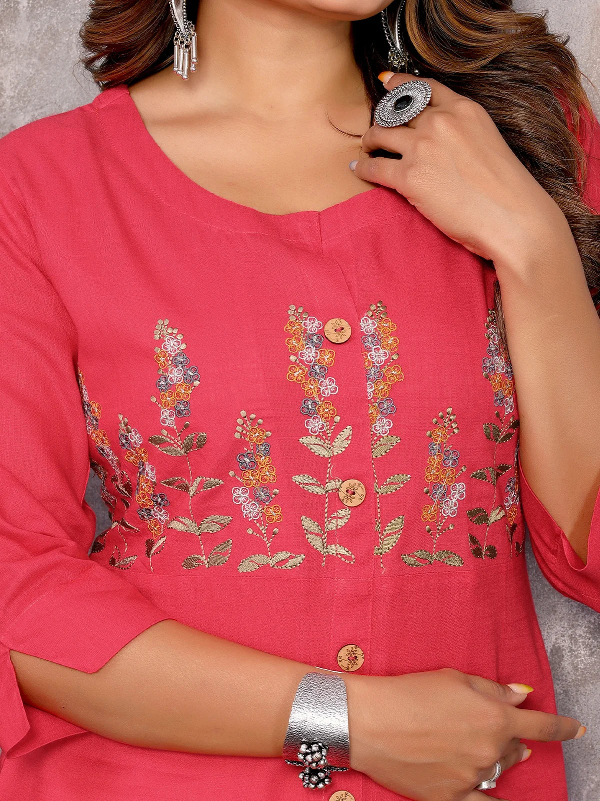 Buy Rayon Embroidered Straight Calf Length Kurti-Pink