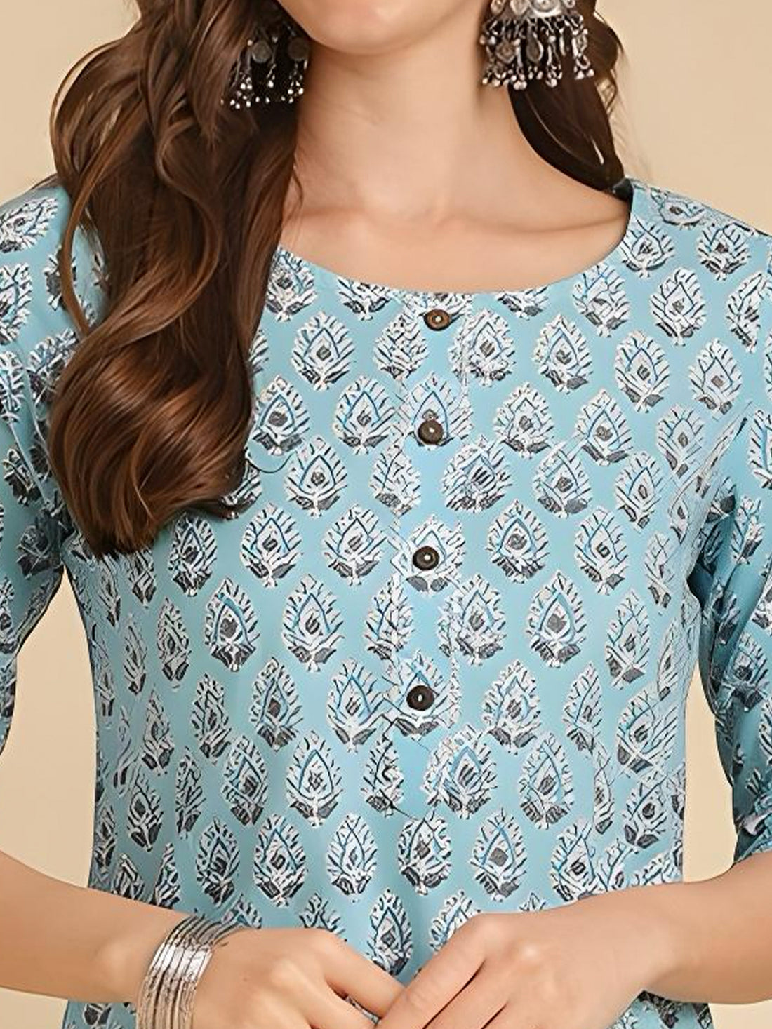 Buy Cotton Printed Knee Length Straight Kurta-Light Blue